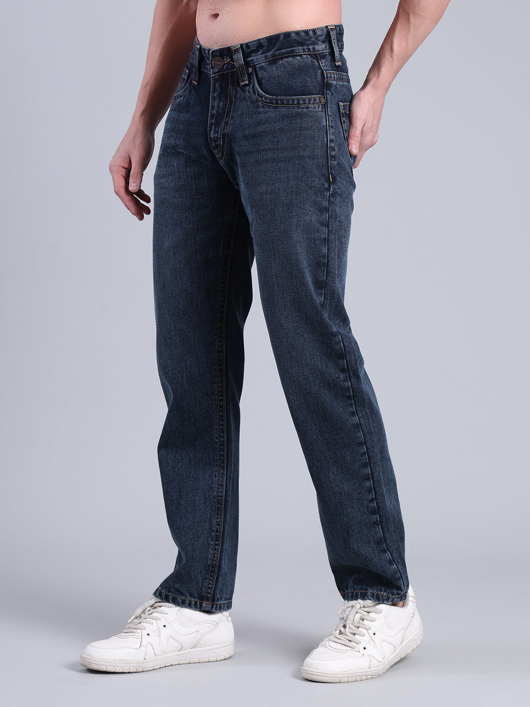Stylox Men’s Comfort Fit Mid Rise Premium Denim Jeans (Mid Dark Blue) - Stylox