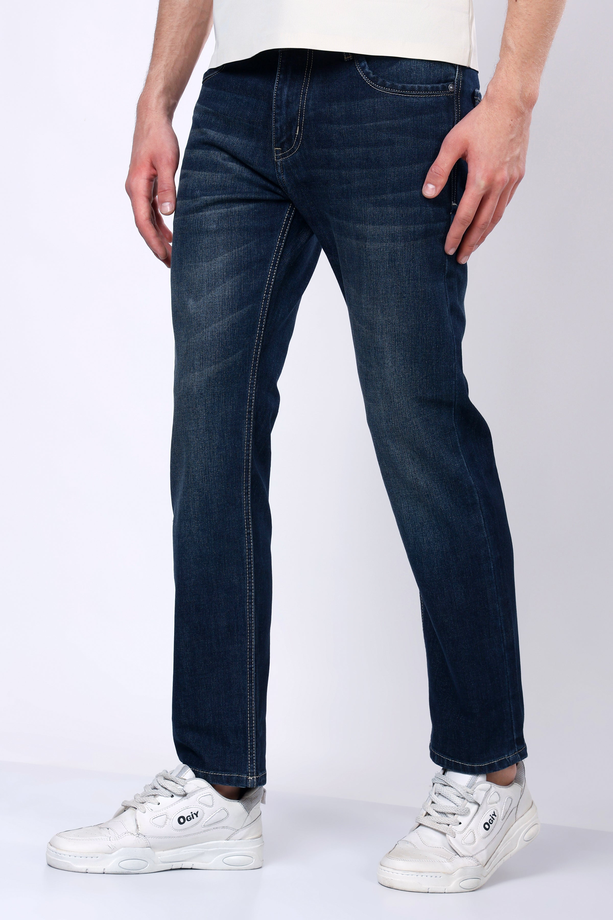 Stylox Men’s Mid-Rise Comfort Fit Stretchable Denim Jeans-Dark Blue - Stylox