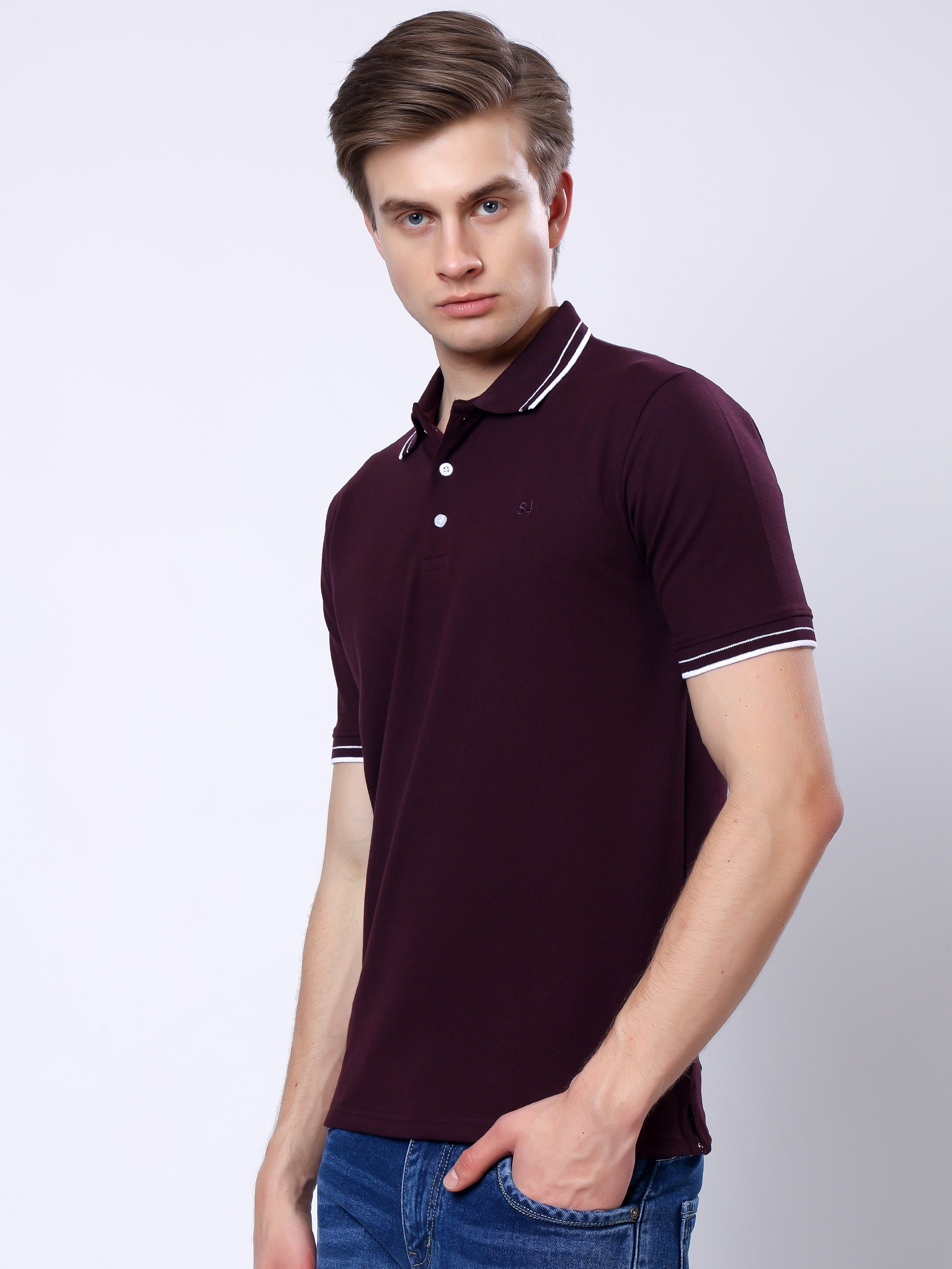 Stylox Men’s Solid Polo T-Shirt with Contrast-Tipped Collar - Stylox