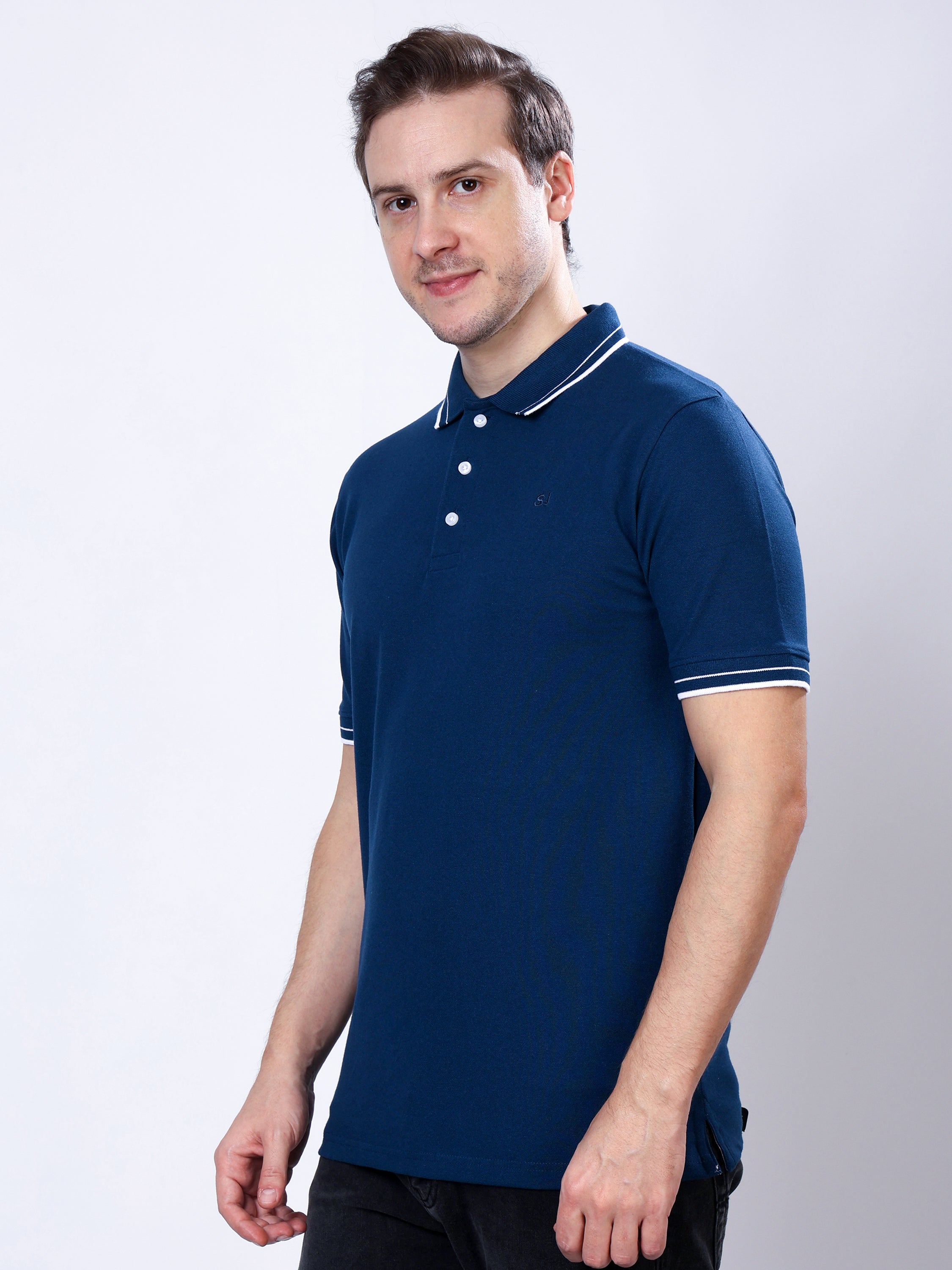 Stylox Men’s Solid Polo T-Shirt with Contrast-Tipped Collar - Stylox
