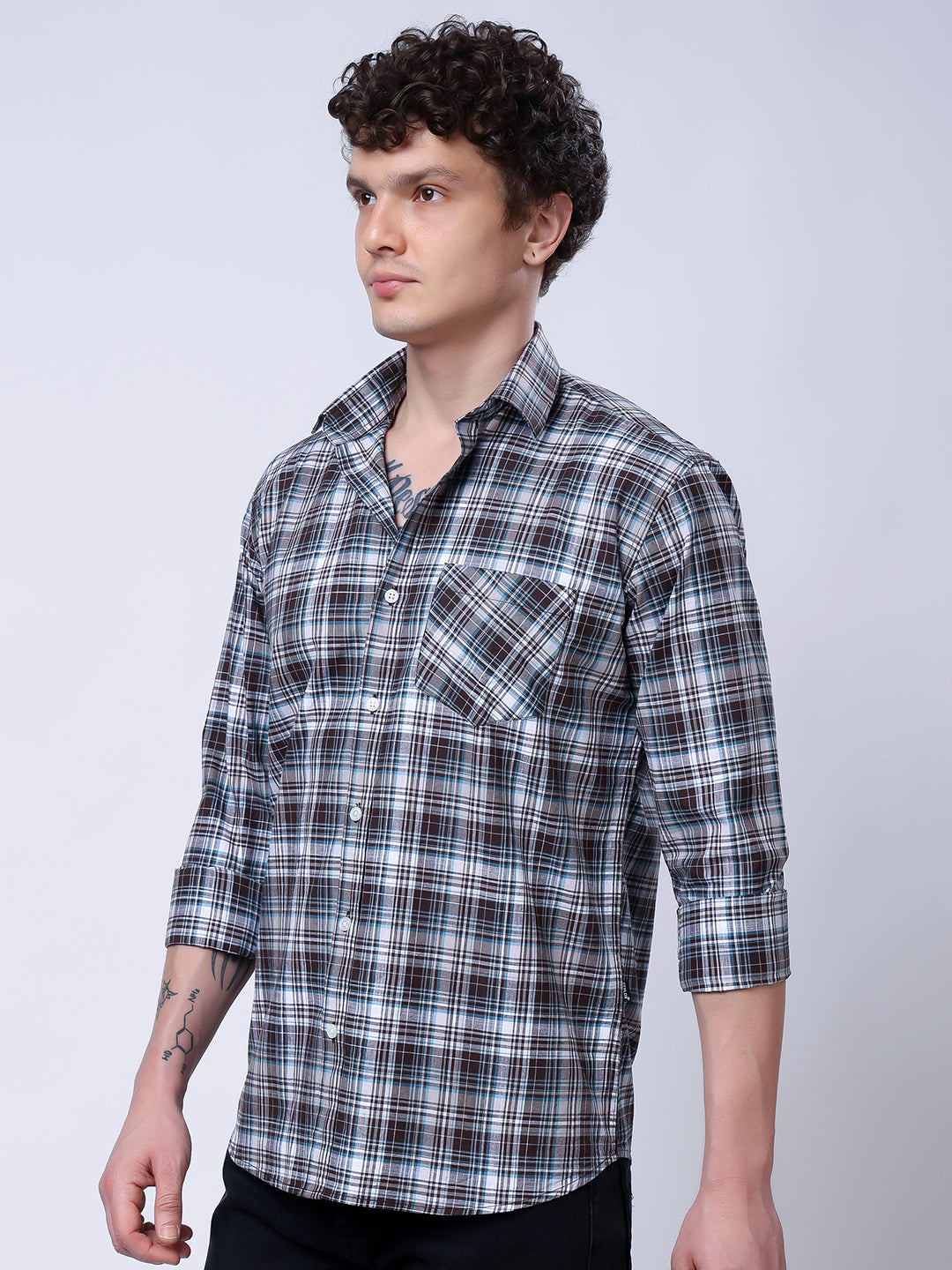 Stylox Men’s Regular Fit Full Sleeve Casual Check Shirt–Grey & Brown - Stylox