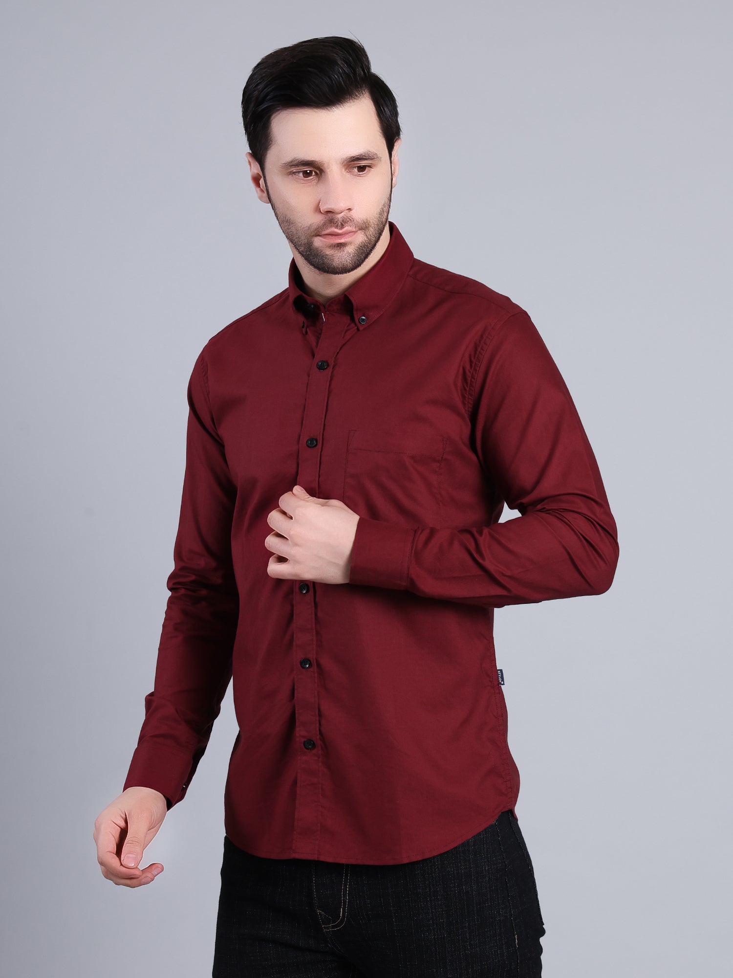 Stylox Men’s Regular Fit Full Sleeve Solid Casual Shirt for Everyday & Office Wear (Maroon) - Stylox