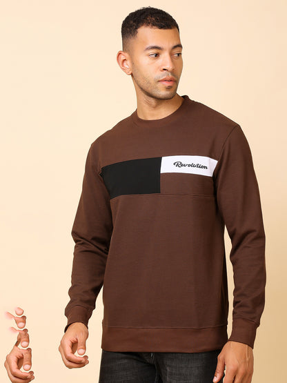 Stylox Men’s Colorblock Crew Neck Sweatshirt with “Revolution” Print