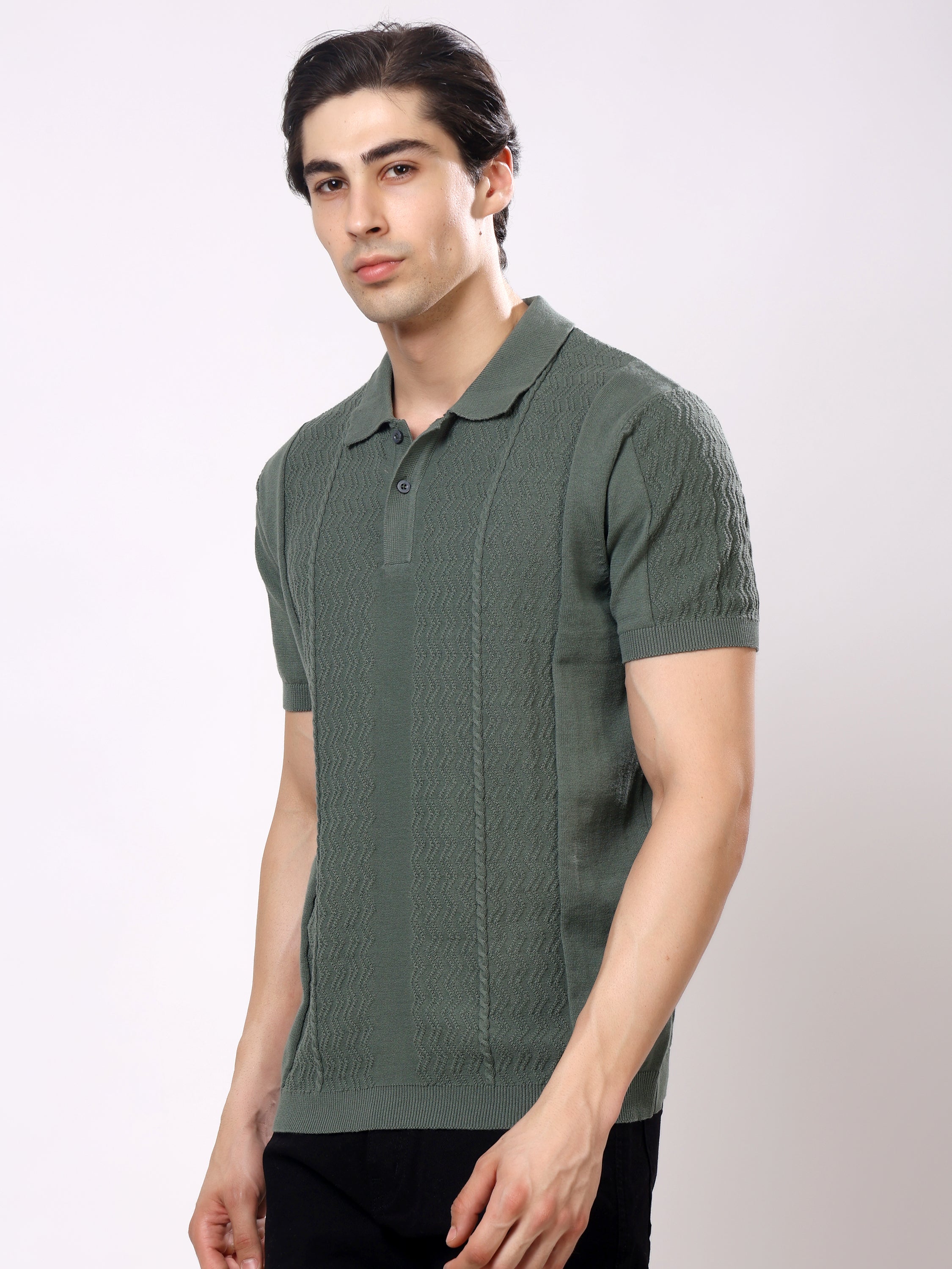 Stylox Men's Regular Fit Half Sleeve Textured Knitted Polo T-Shirt