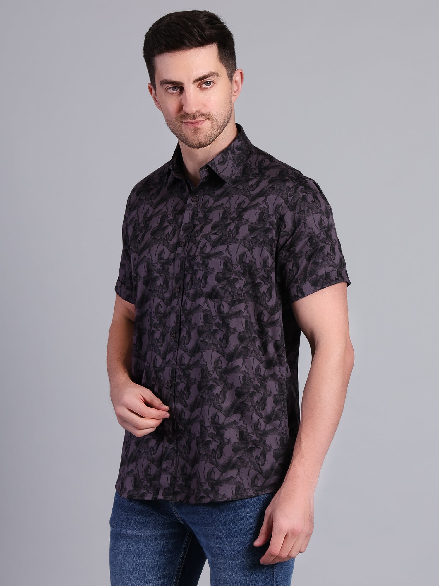 Stylox Men’s Regular Fit Abstract Printed Half Sleeve Casual Shirt-Maroon - Stylox