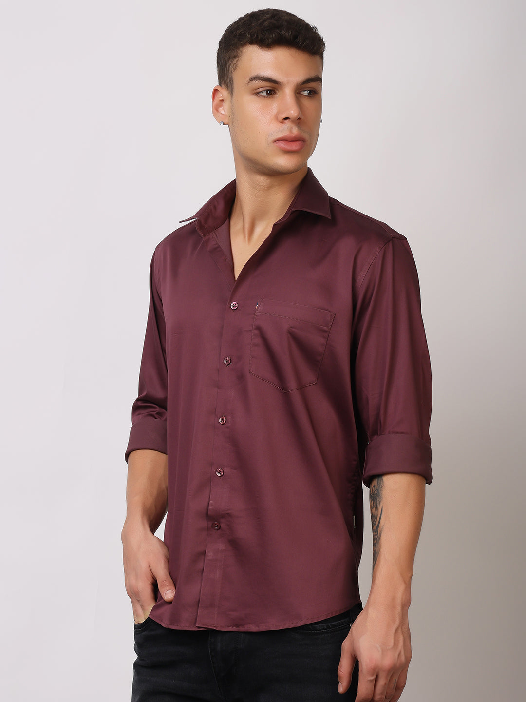 Stylox Men's Full Sleeve Solid Partywear Casual Shirt – Premium Shine Finish Cotton Blend Regular Fit Shirt for Stylish Evening & Occasion Wear - Stylox