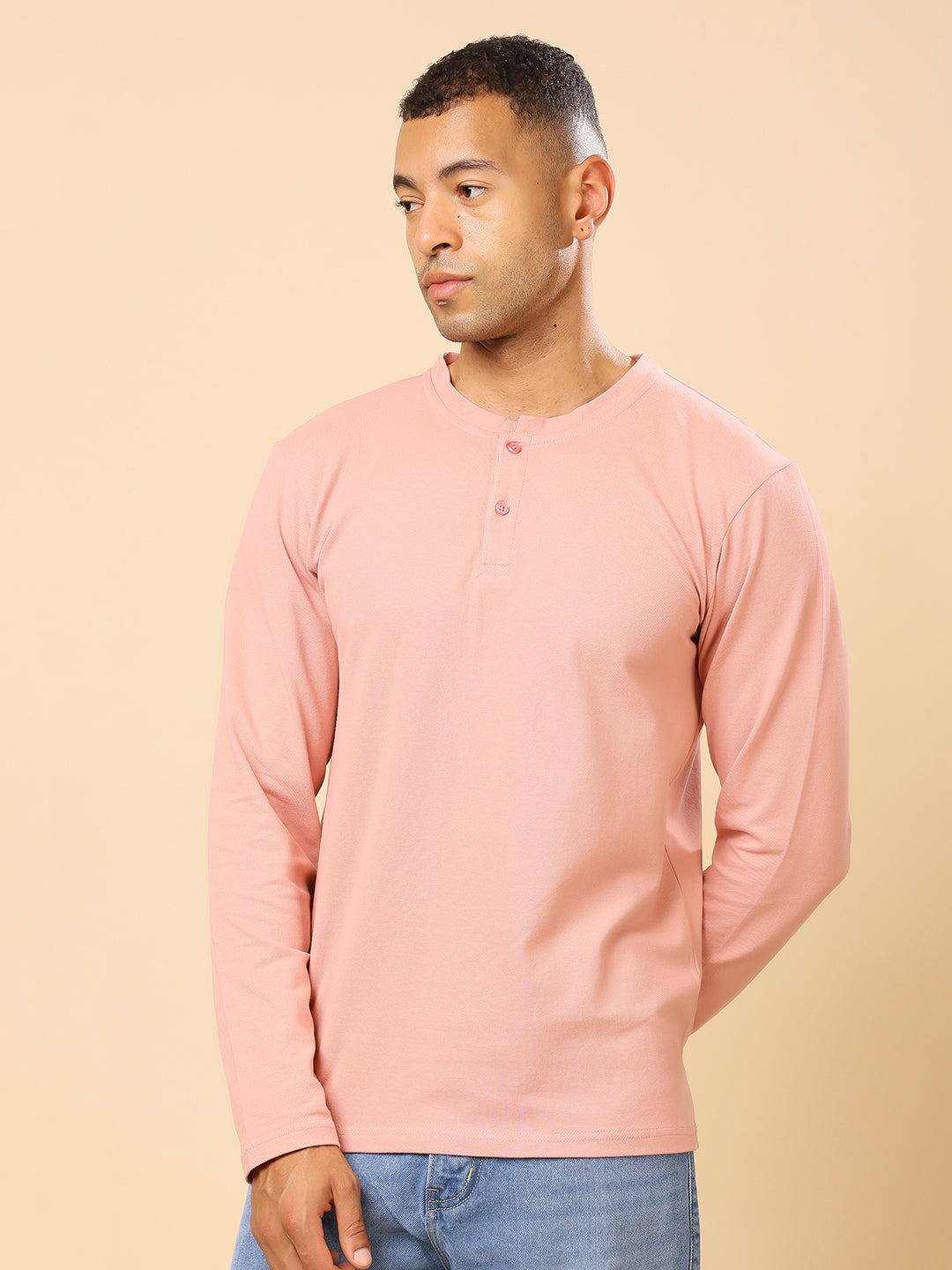 Stylox Men’s Henley Neck Full Sleeve Solid T-Shirt – Casual & Stylish Everyday Wear - Stylox