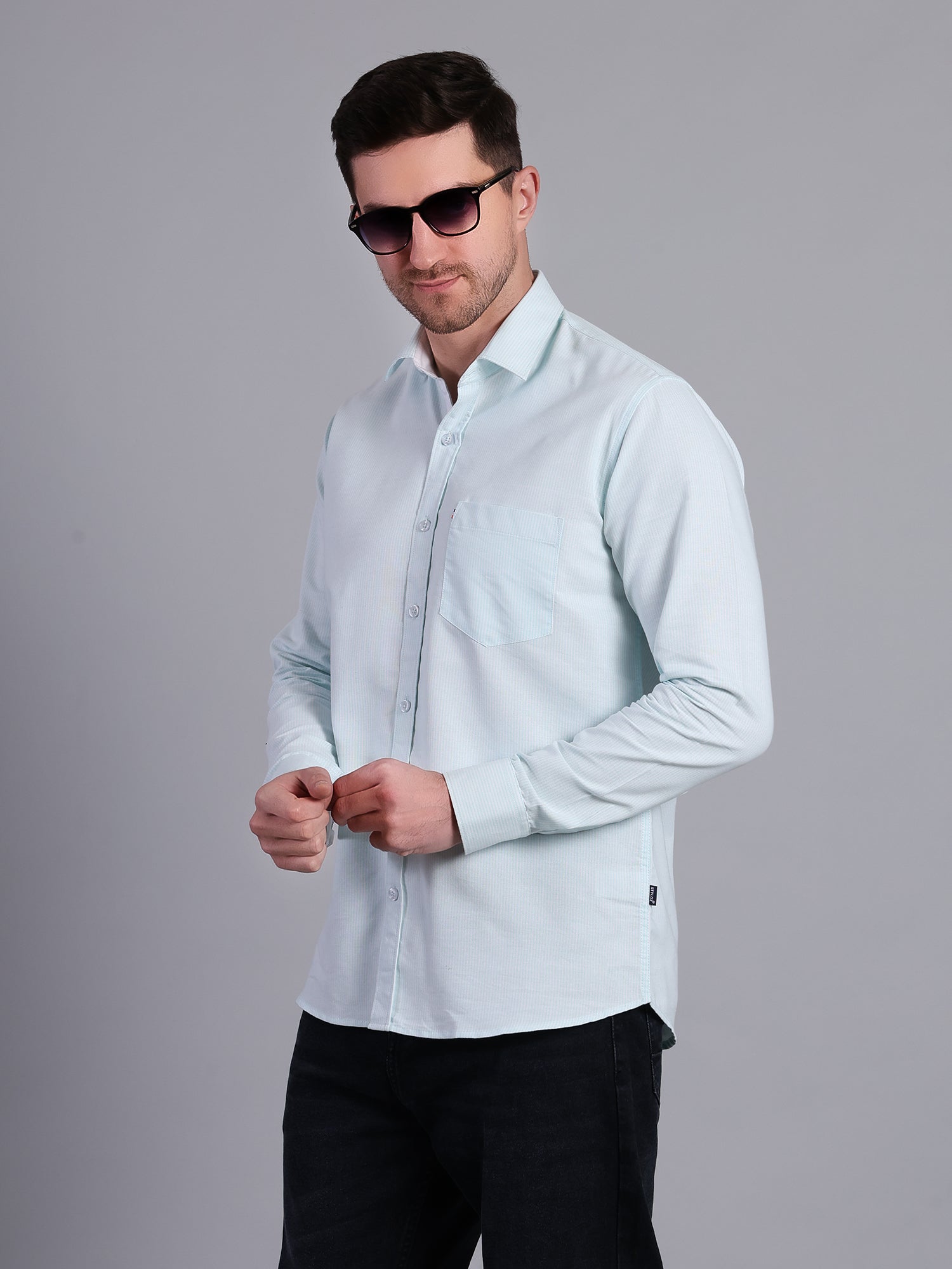Stylox Men’s Green Striped Casual Shirt | Regular Fit Cotton Shirt for Men-Blue - Stylox