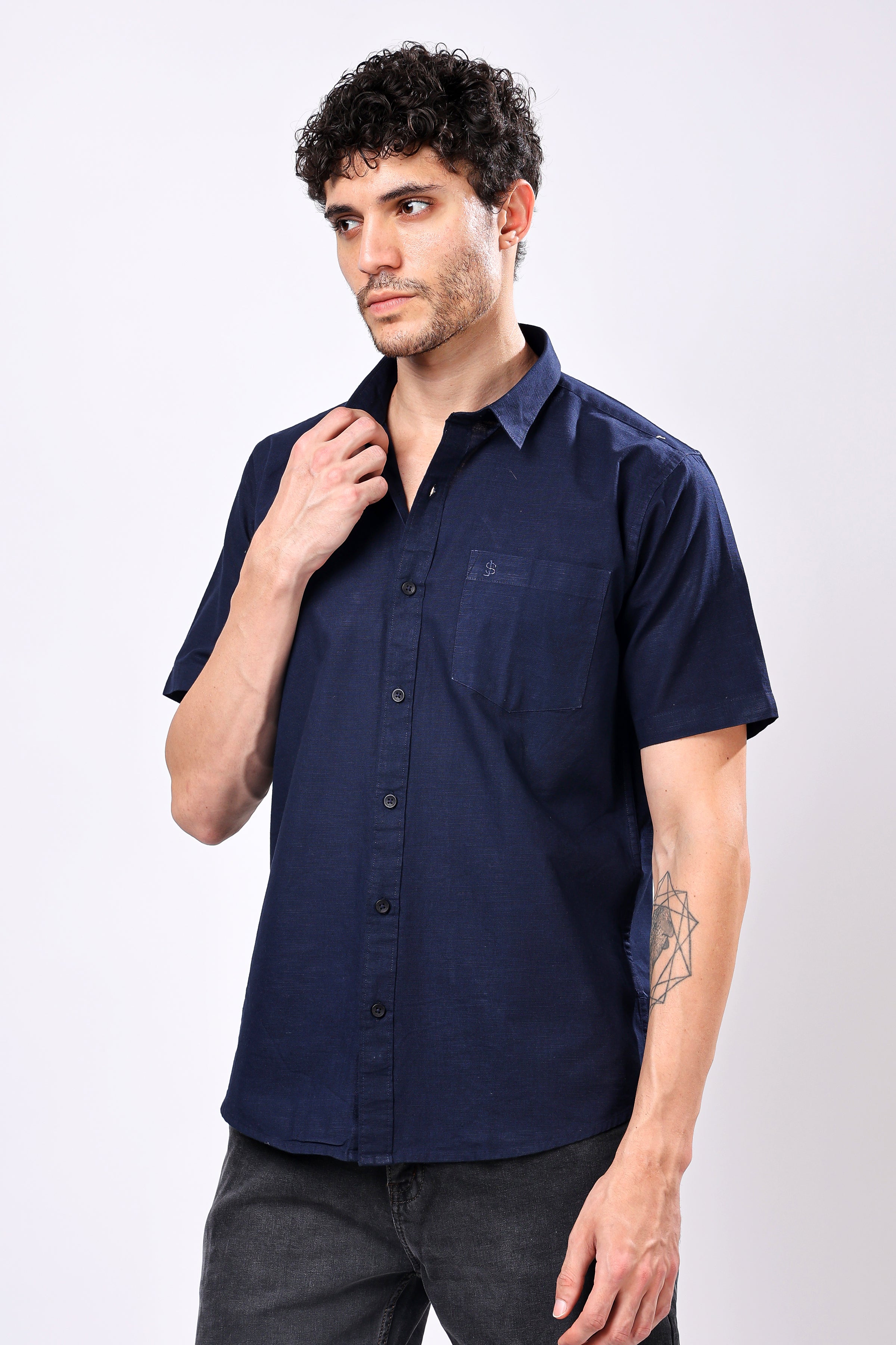 Stylox Men's Half Sleeve Solid Casual Shirt – Comfortable Cotton Blend Shirt for Smart Everyday Style - Stylox