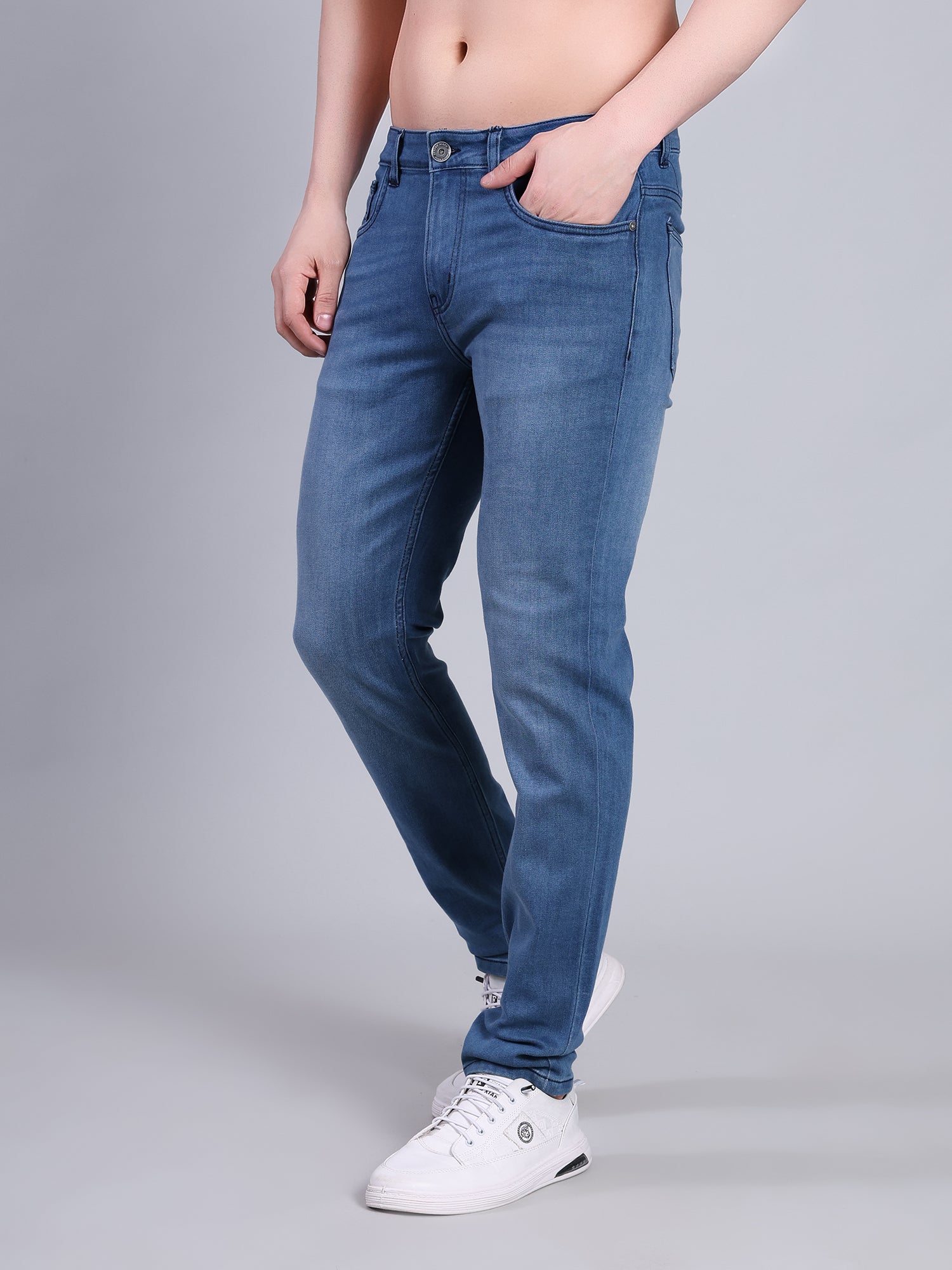 Stylox Men’s Slim Fit Mid Rise Stretchable Denim Jeans-Light Blue - Stylox