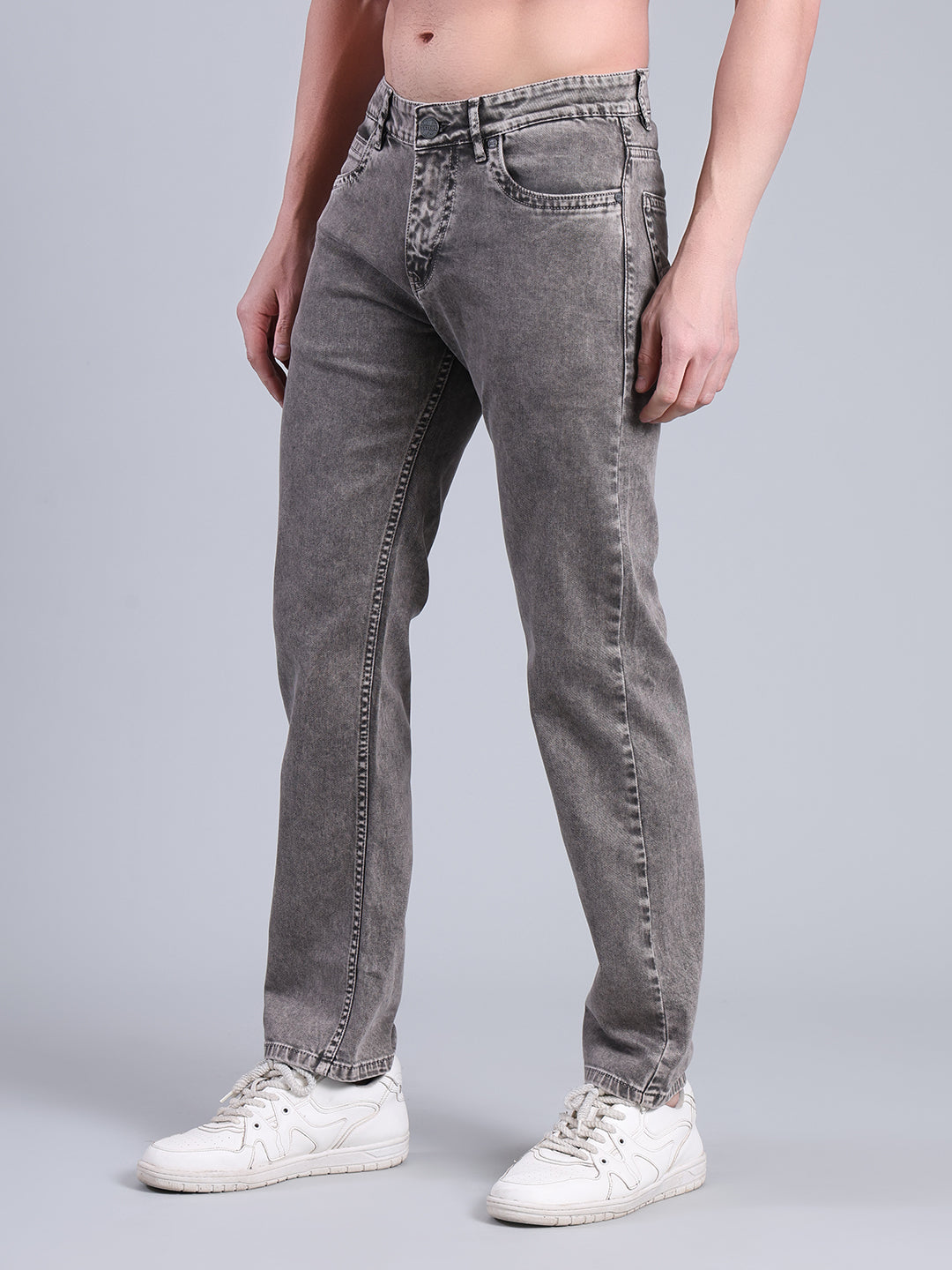 Stylox Men’s Comfort Fit Mid Rise Washed Denim Jeans (Mid Grey) - Stylox