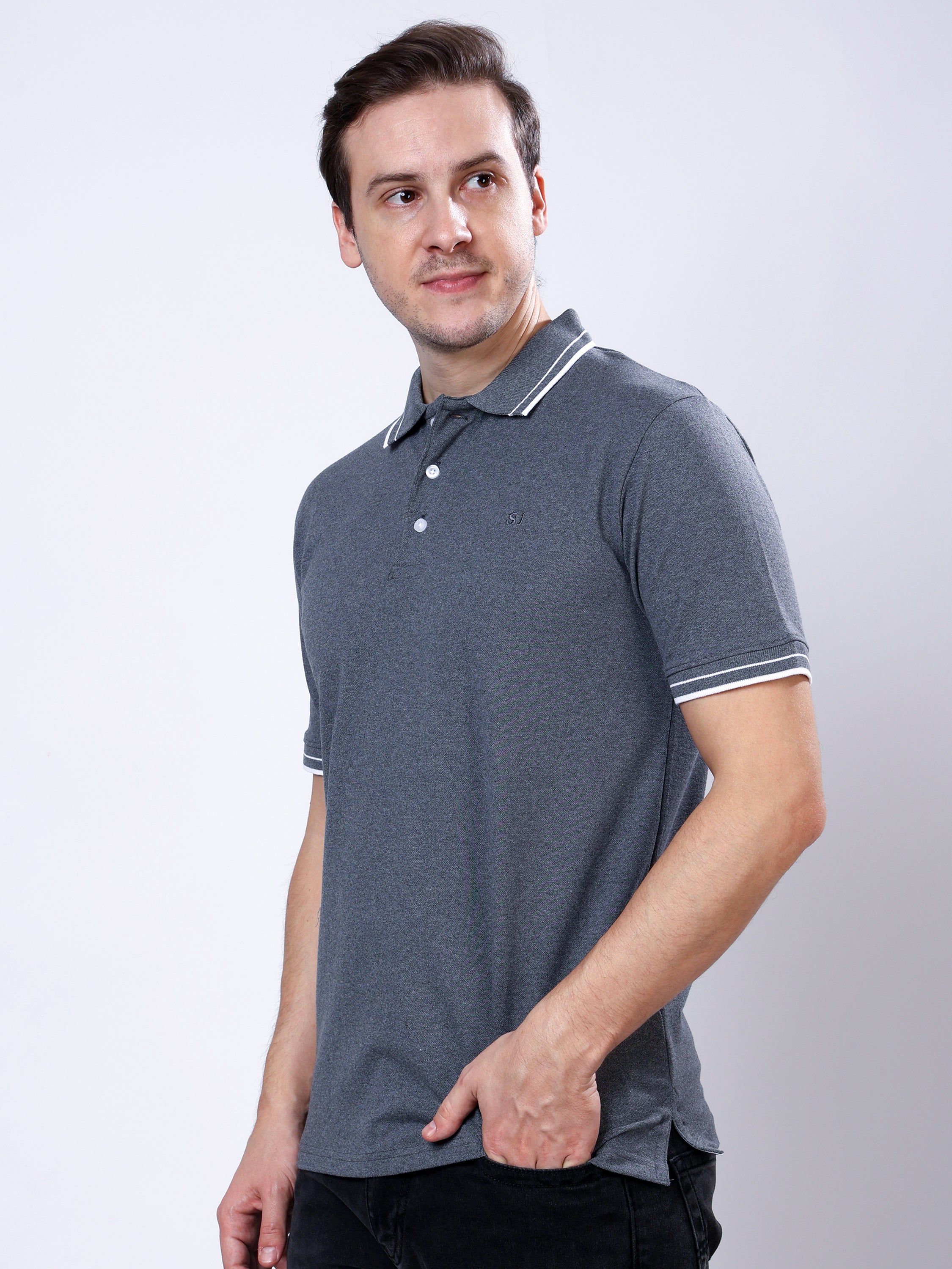 Stylox Men’s Solid Polo T-Shirt with Contrast-Tipped Collar - Stylox