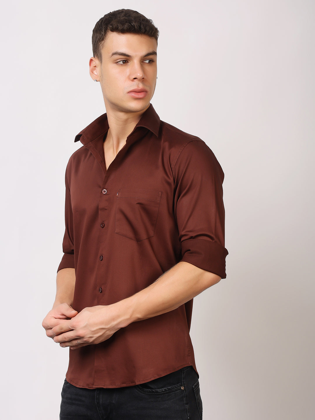 Stylox Men's Full Sleeve Solid Partywear Casual Shirt – Premium Shine Finish Cotton Blend Regular Fit Shirt for Stylish Evening & Occasion Wear - Stylox
