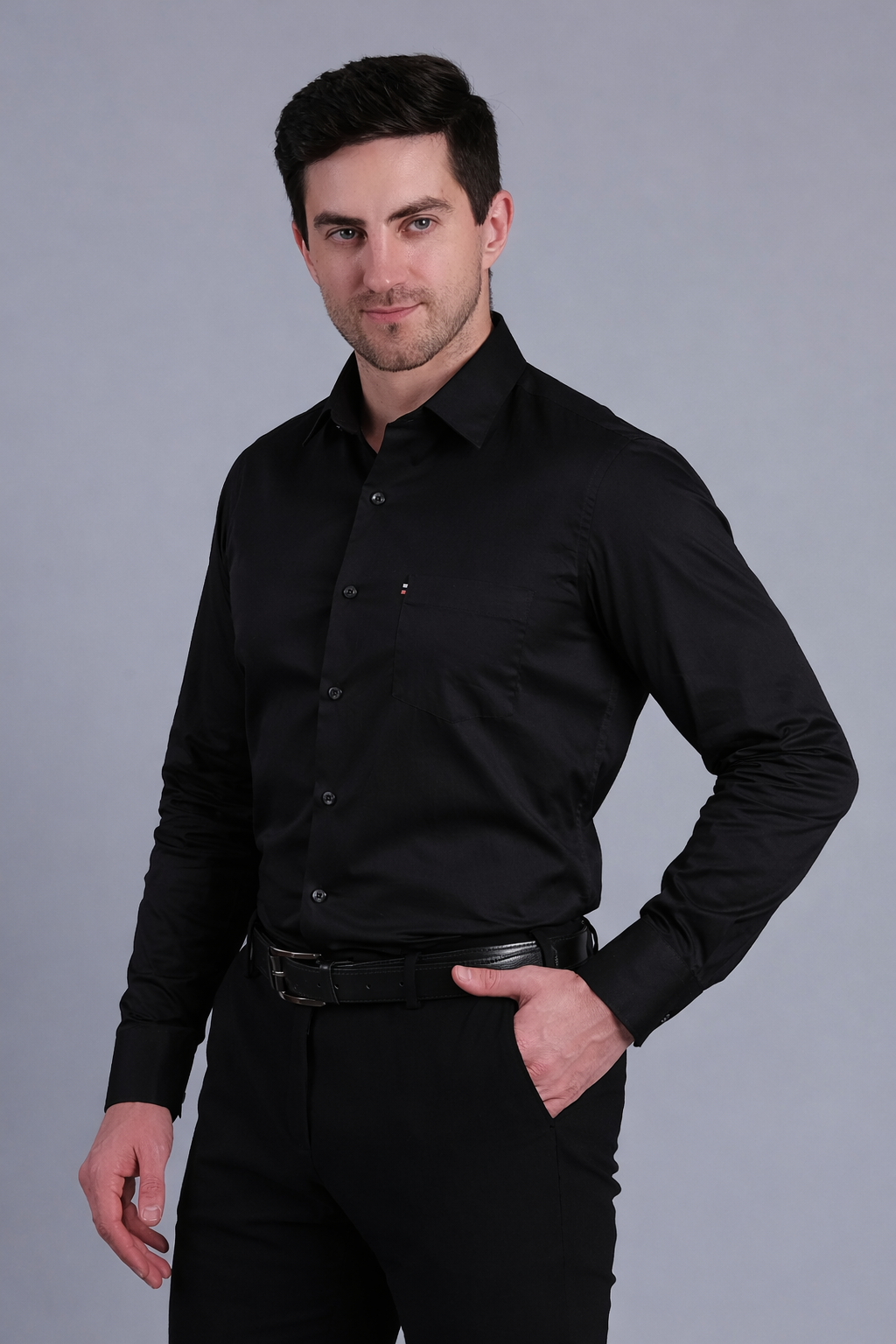 Stylox Men's Regular Fit Full Sleeve Solid Casual Shirt (Black)
