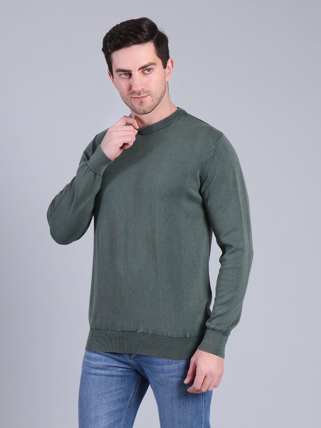 Stylox Men’s Full Sleeve Round Neck Sweater | Solid Slim Fit Knitted Winter Pullover (Teal) - Stylox