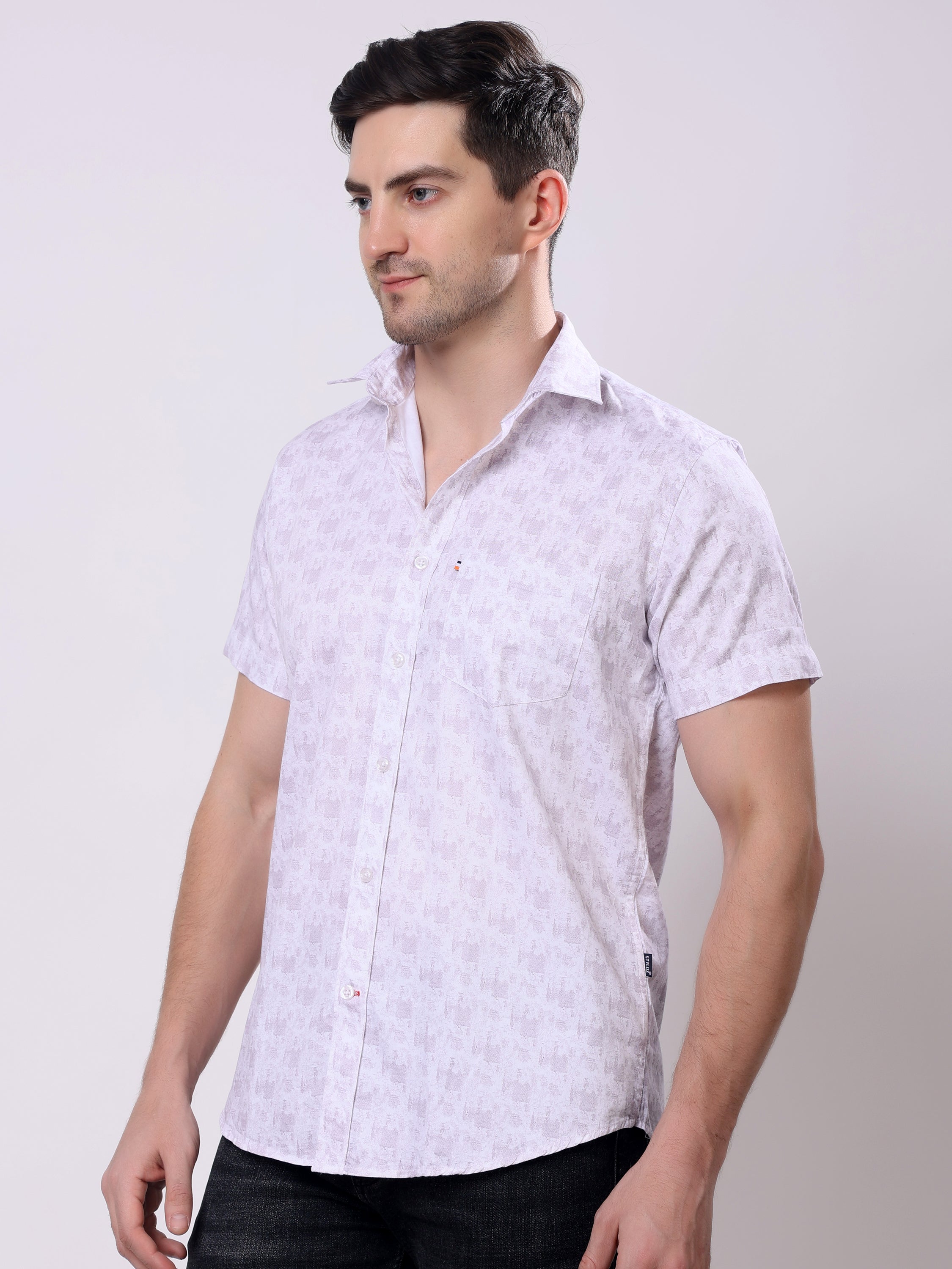 Stylox Men’s Regular Fit Half Sleeve Abstract print Cotton Summer Casual Shirt - Stylox