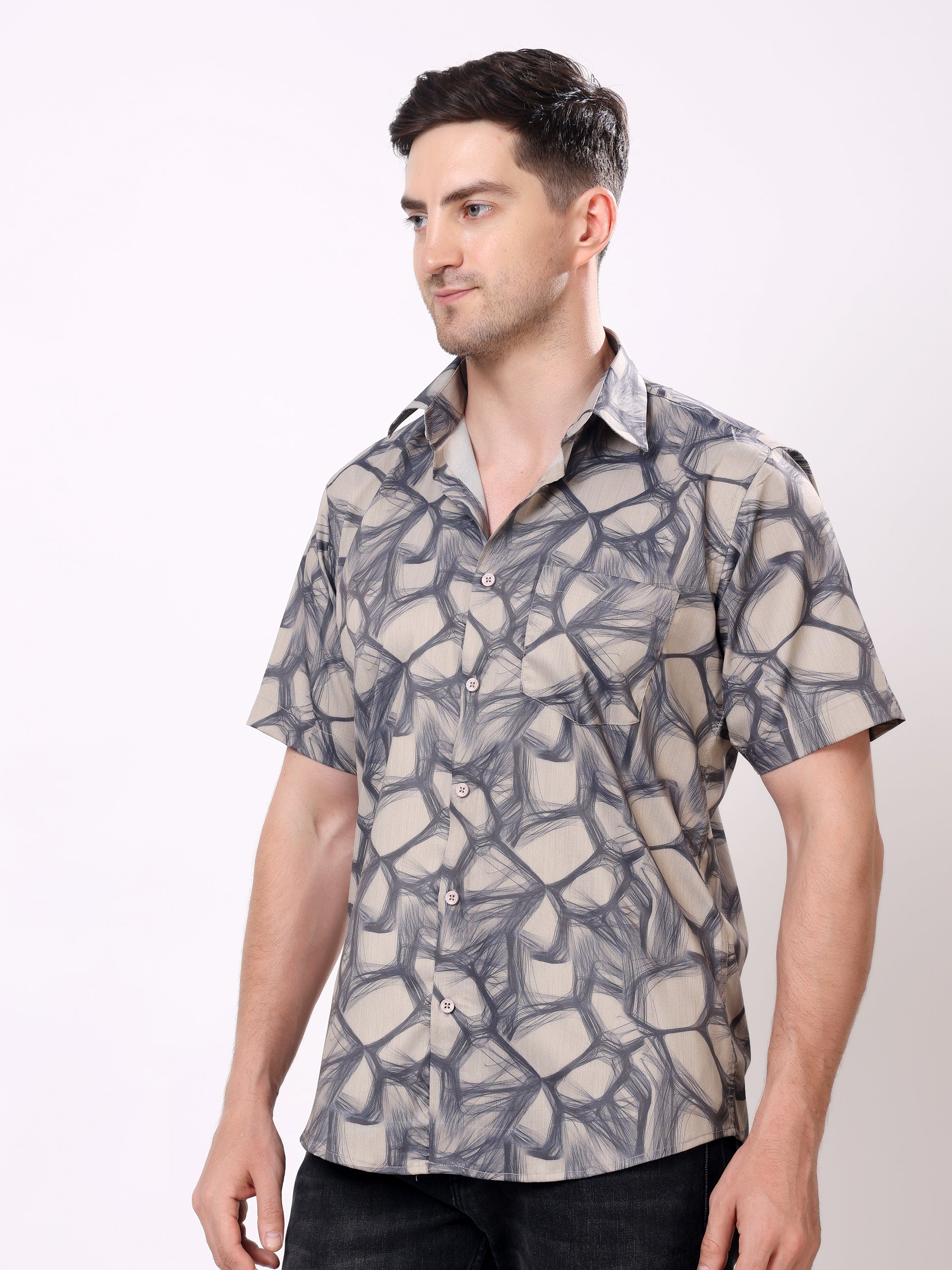 Stylox Men’s Regular Fit Half Sleeve Abstract Printed Casual Stylish Summer Shirt - Stylox
