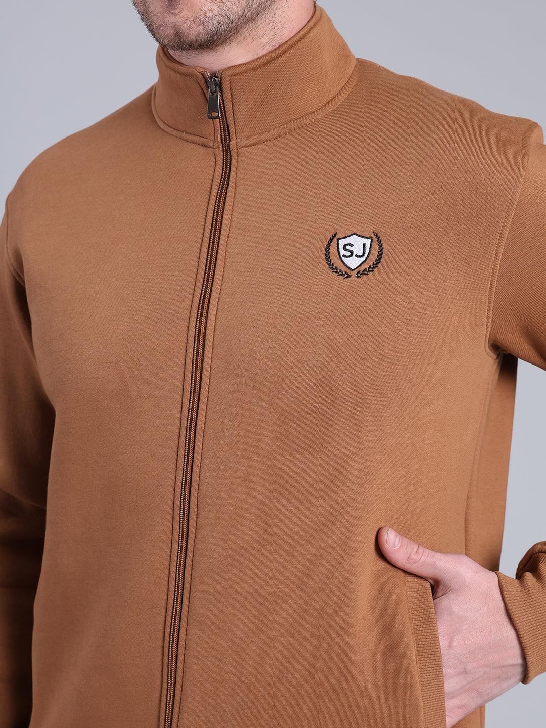 Stylox Men’s Solid Tracksuit Set with Zip-Up Jacket & Joggers – Winter Athleisure Wear (Brown) - Stylox