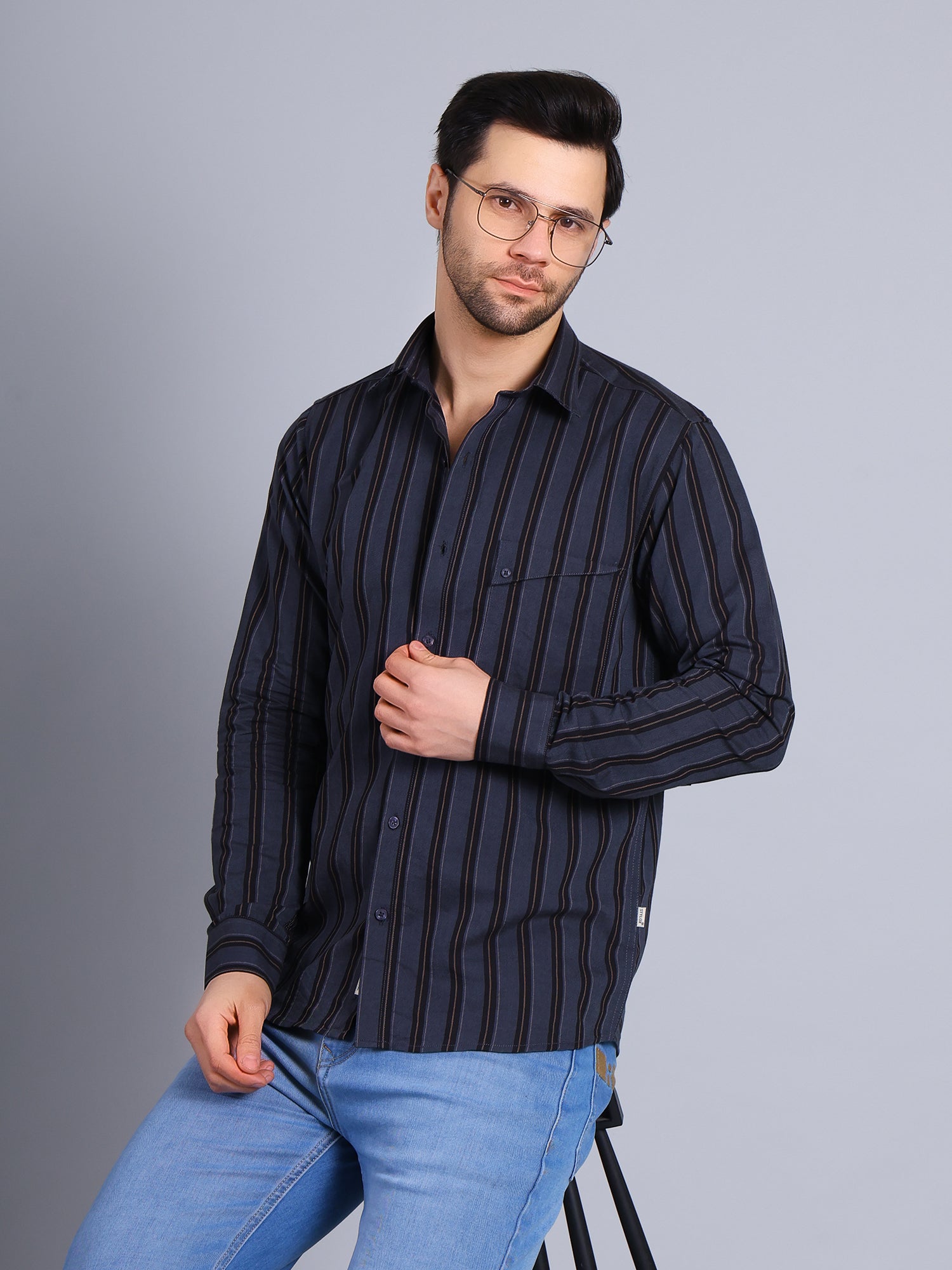 Stylox Men’s Regular Fit Full Sleeve Stripes Casual Shirt for Everyday & Office Wear