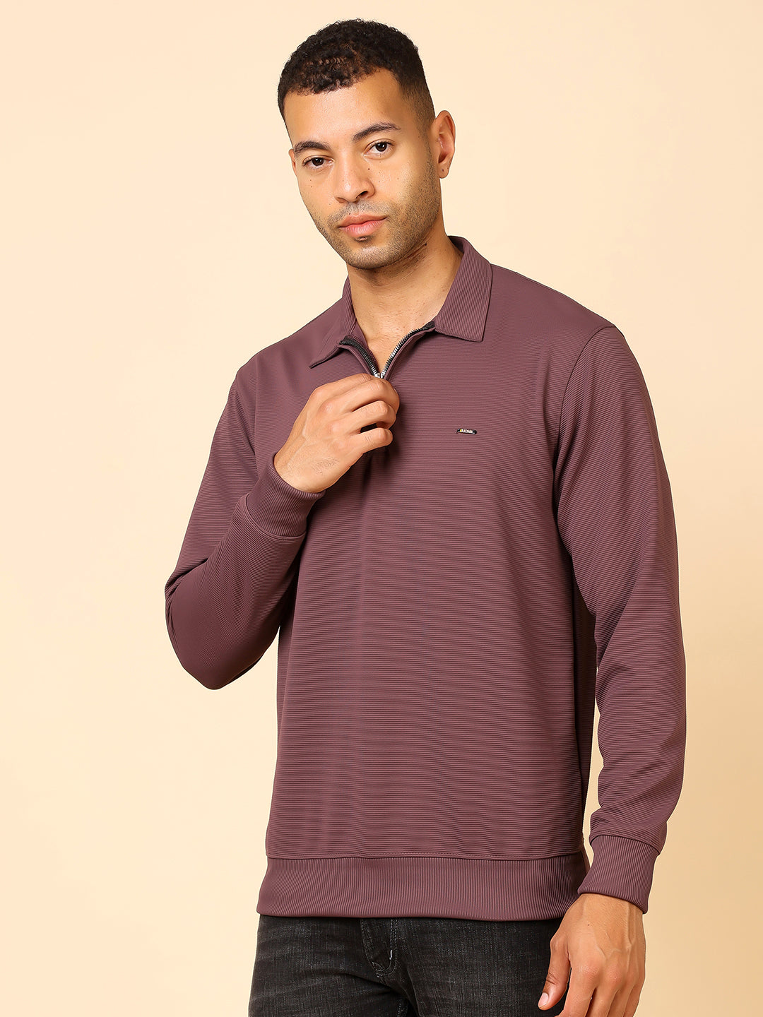 Stylox Men's Utility Style Zip Neck Sweatshirt