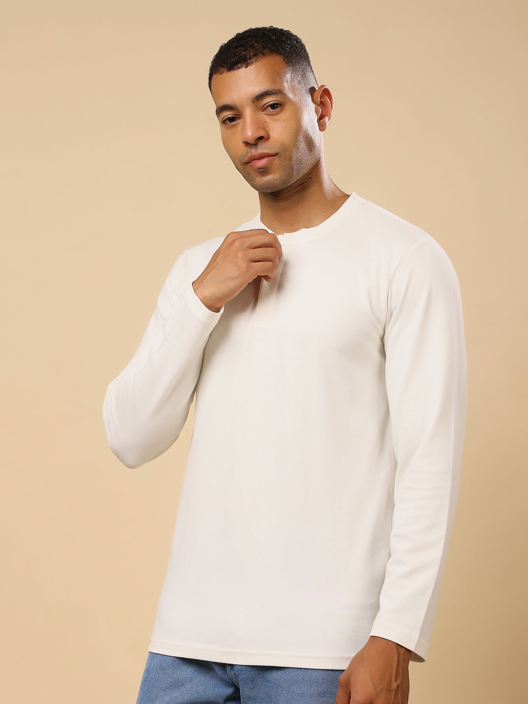 Stylox Men’s Henley Neck Full Sleeve Solid T-Shirt – Casual & Stylish Everyday Wear - Stylox