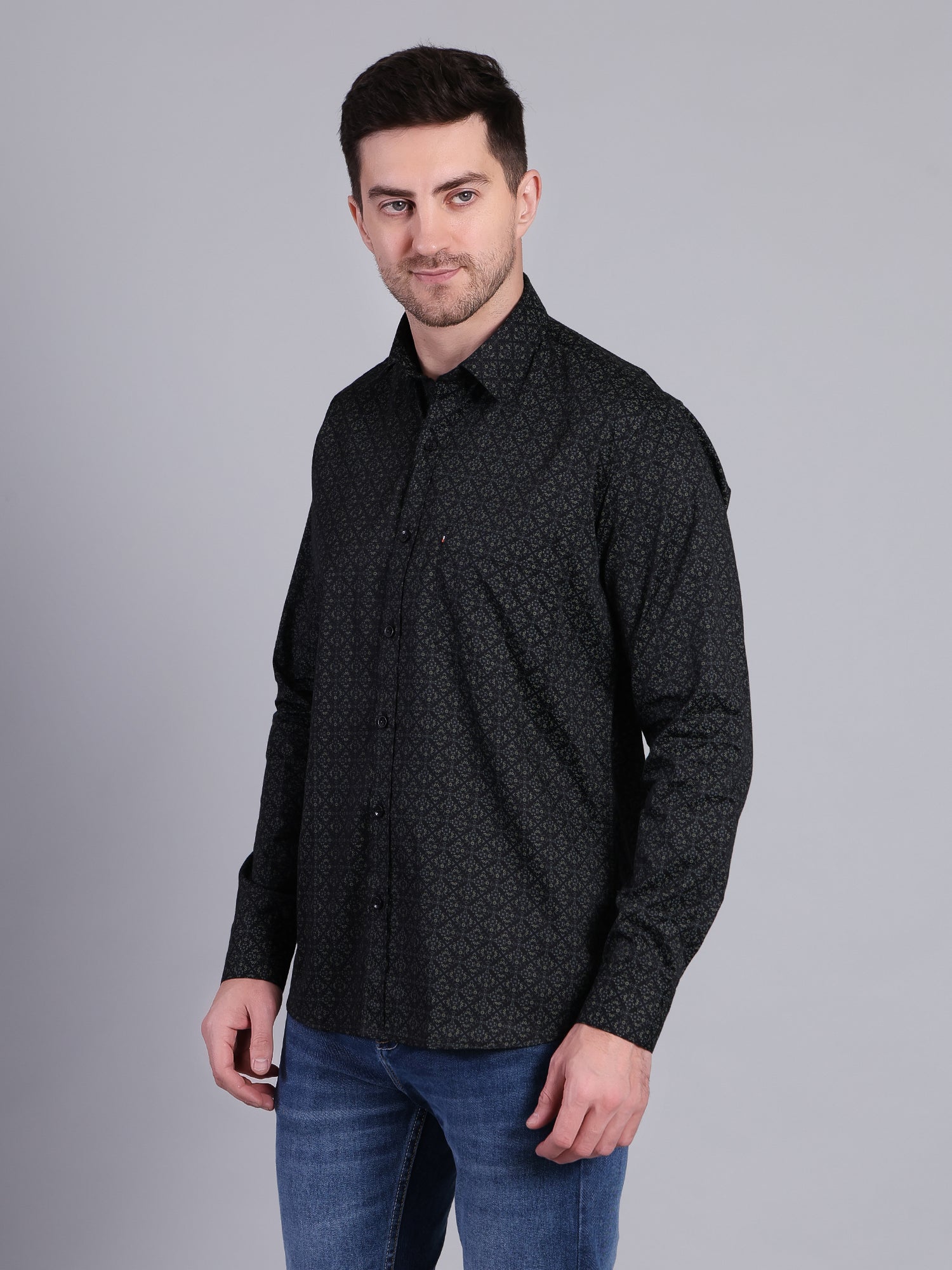 Stylox Men’s Regular Fit Full Sleeve Cotton Floral Print Casual Shirt-Black - Stylox
