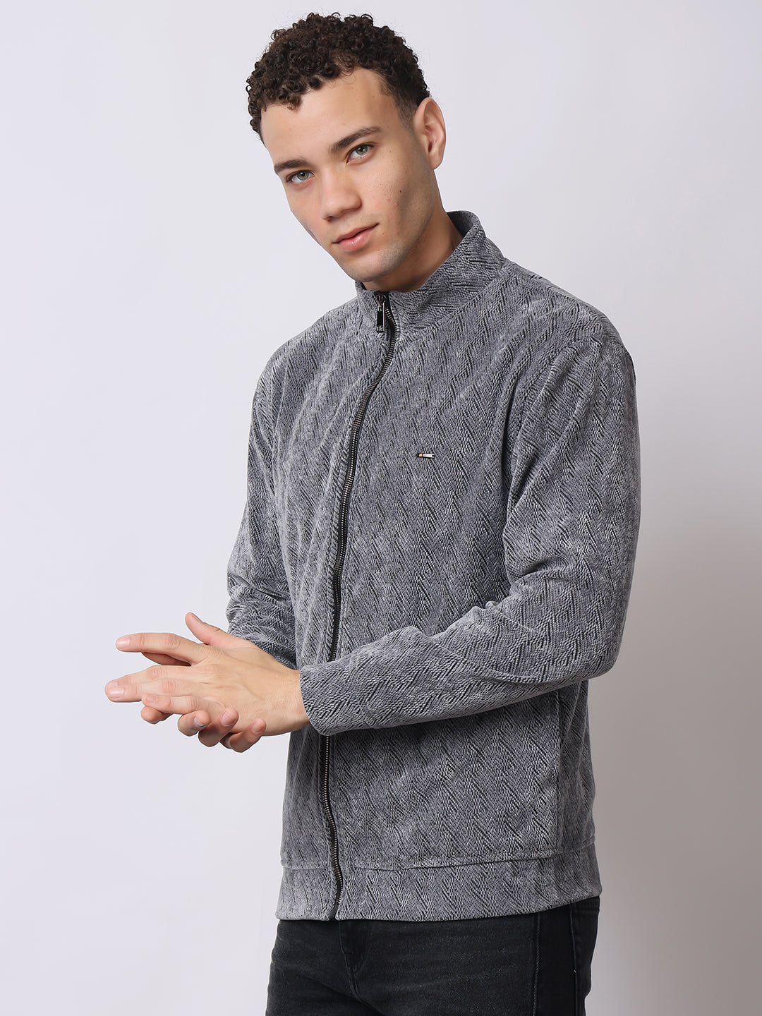Stylox Men’s Textured Winter Jacket – High-Neck Full-Zip Warm Fleece Jacket for Casual & Daily Wear