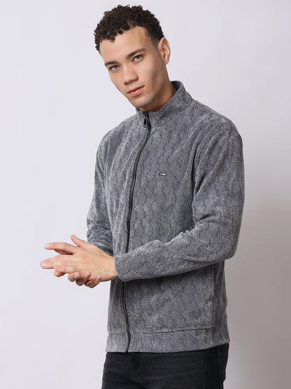 Stylox Men’s Textured Winter Jacket – High-Neck Full-Zip Warm Fleece Jacket for Casual &amp; Daily Wear