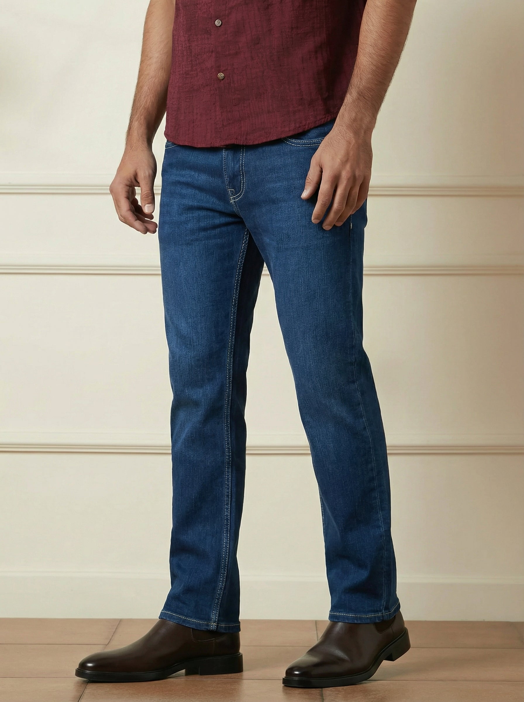 Stylox Men’s Dark Blue Straight Fit Jeans Mid-Rise Denim - Stylox