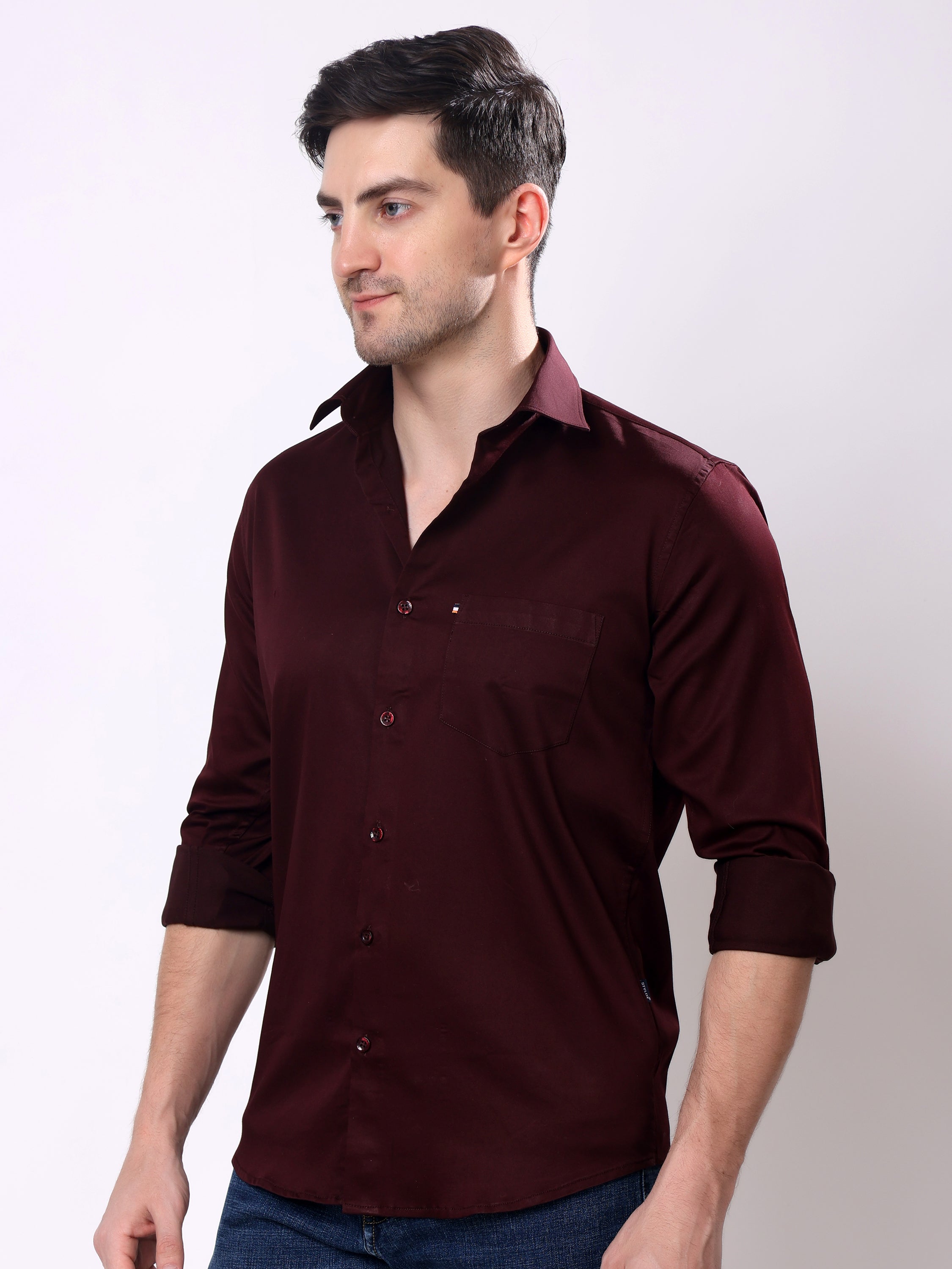 Stylox Men’s Regular Fit Full Sleeve Solid Cotton Satin Casual Shirt - Stylox