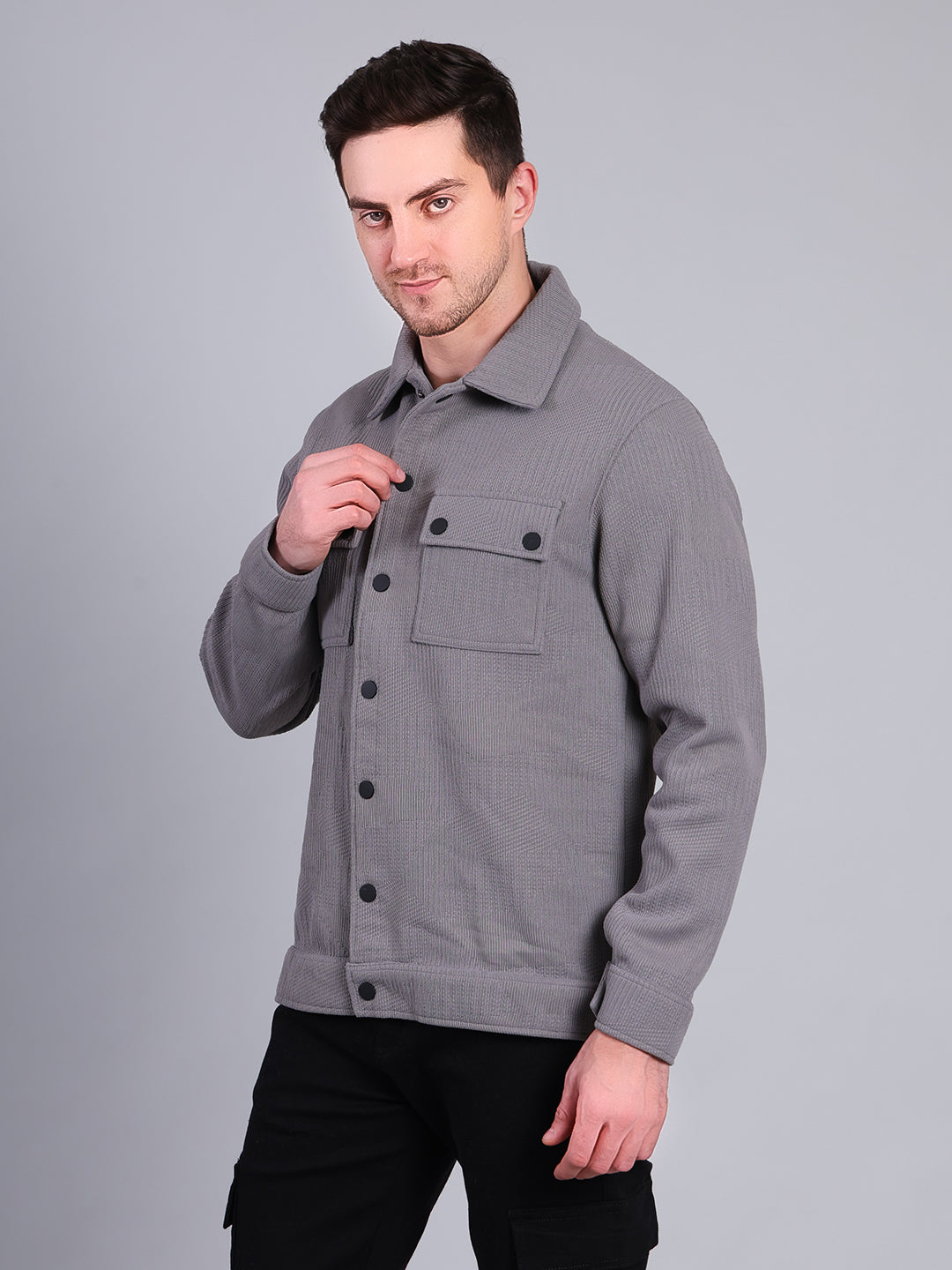 Stylox Men’s Winter Shacket | Solid Button-Down Shirt Jacket with Chest Pockets | Warm Casual Outerwear - Stylox