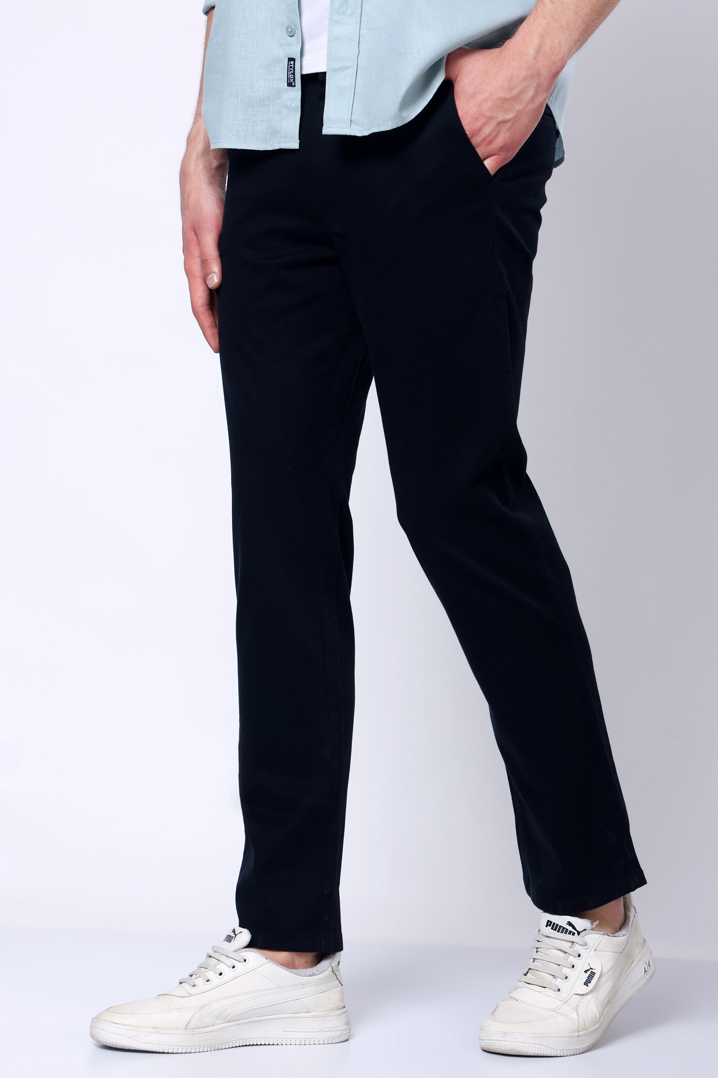 Stylox Men’s Straight Fit Casual Trousers with Comfort-Navy - Stylox