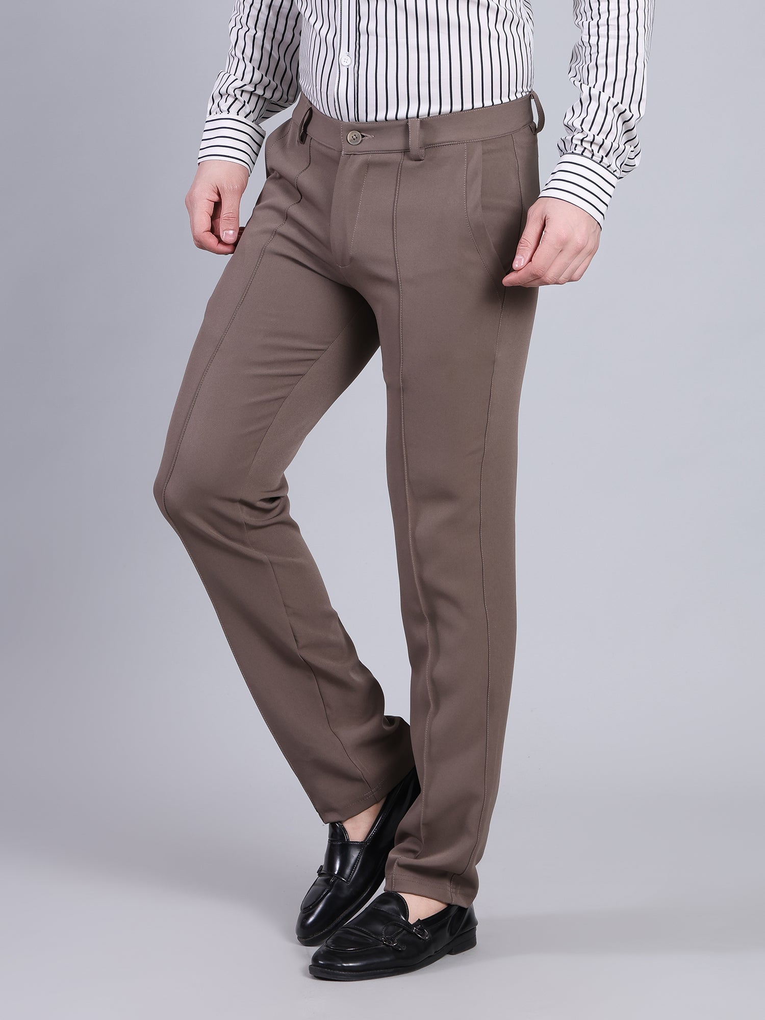 Stylox Men’s Comfort Fit Korean Trousers – Premium Office Wear Pants-Dark Beige - Stylox