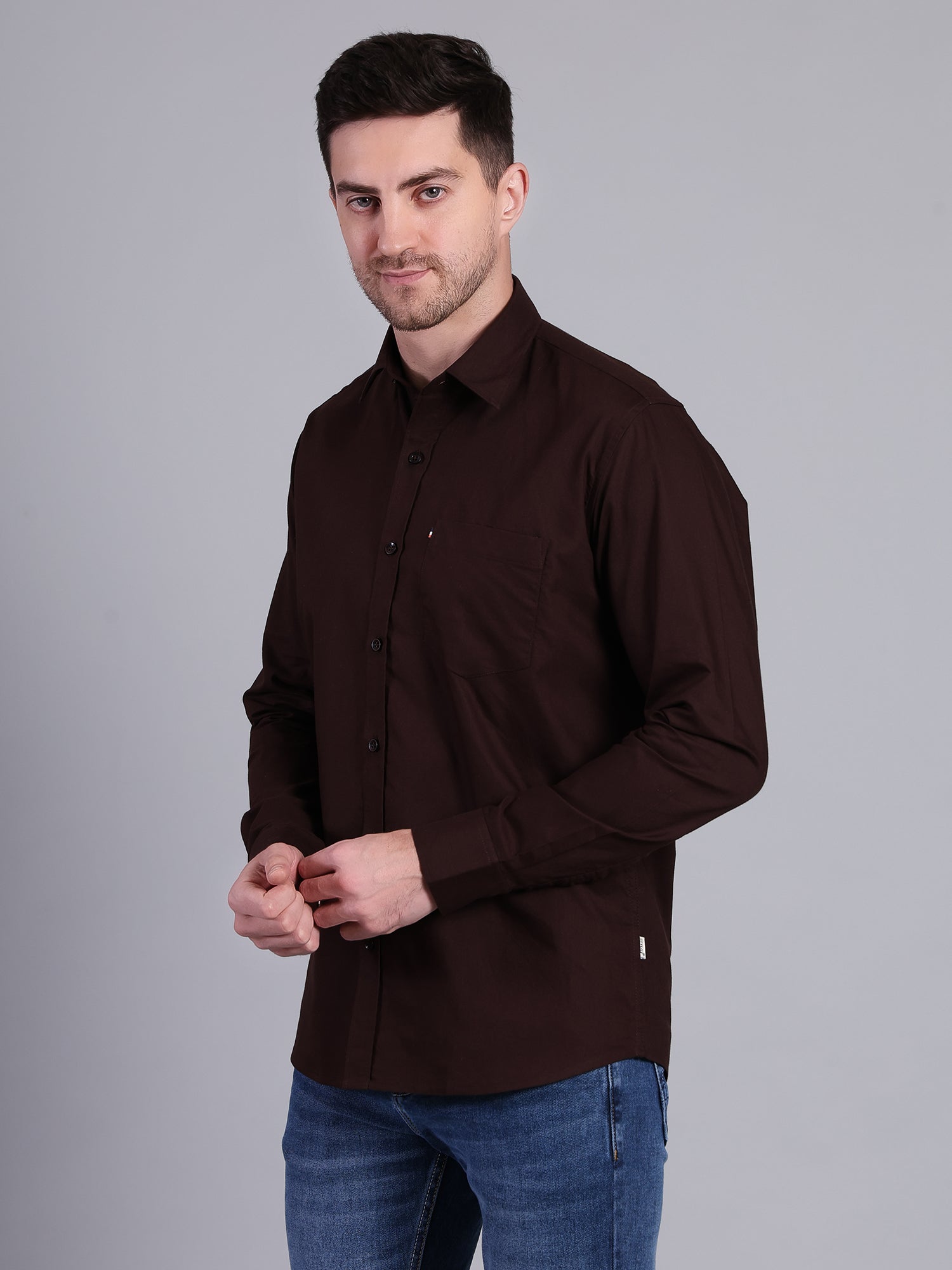 Stylox Men’s Regular Fit Solid Oxford Casual Shirt-Brown - Stylox
