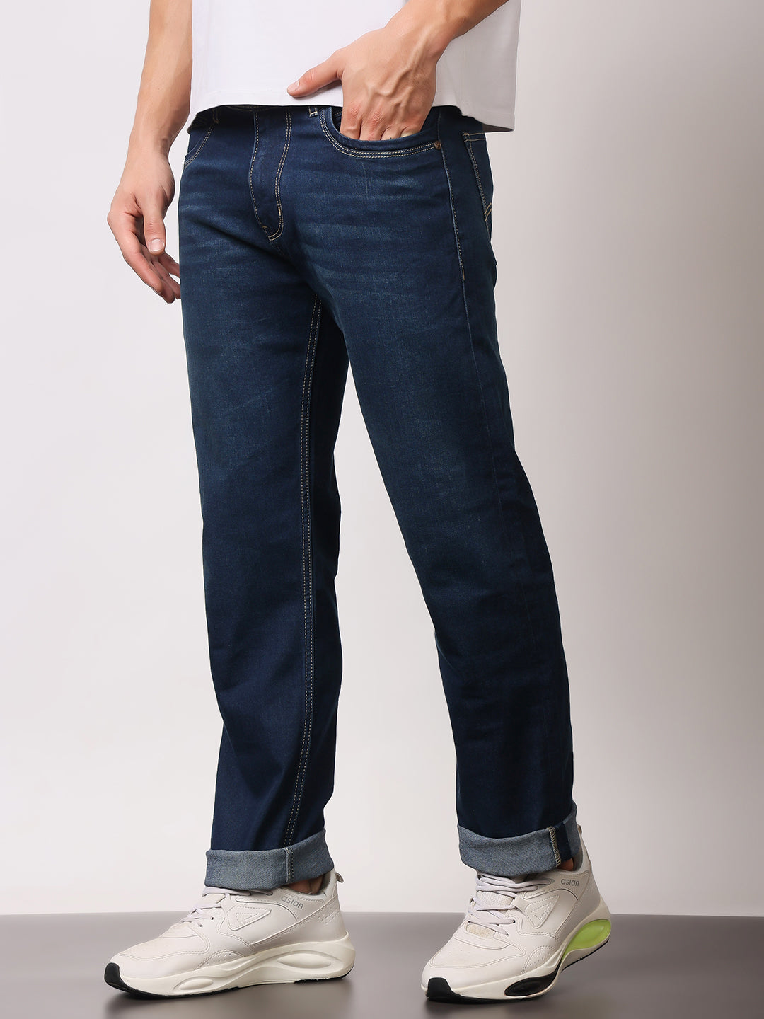 Stylox Men’s Comfort Fit Mid-Rise Solid Premium Stretchable Denim Jeans - Stylox