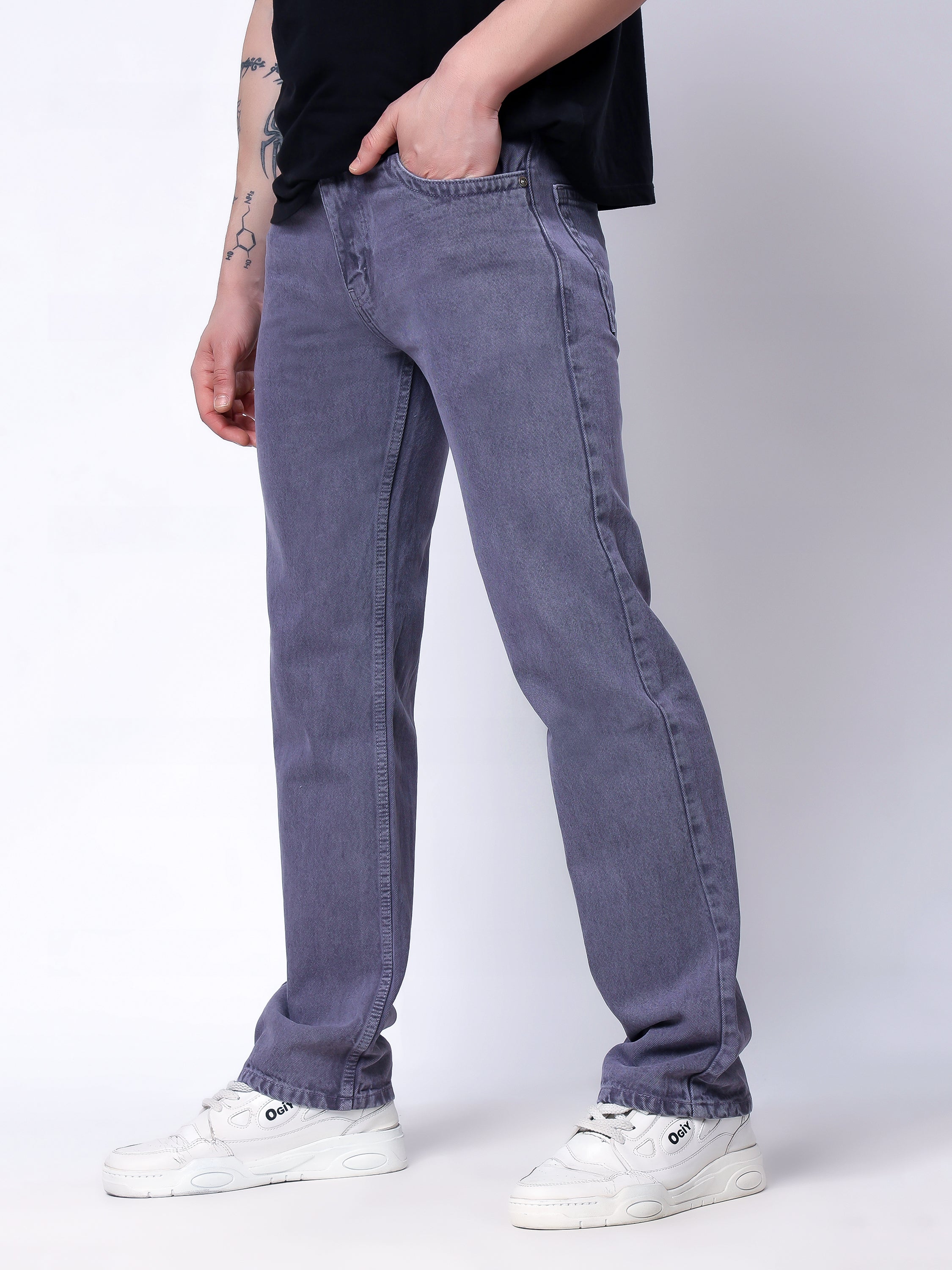 Stylox Men’s Comfort Fit Non-Stretch Denim Jeans-Mid Grey