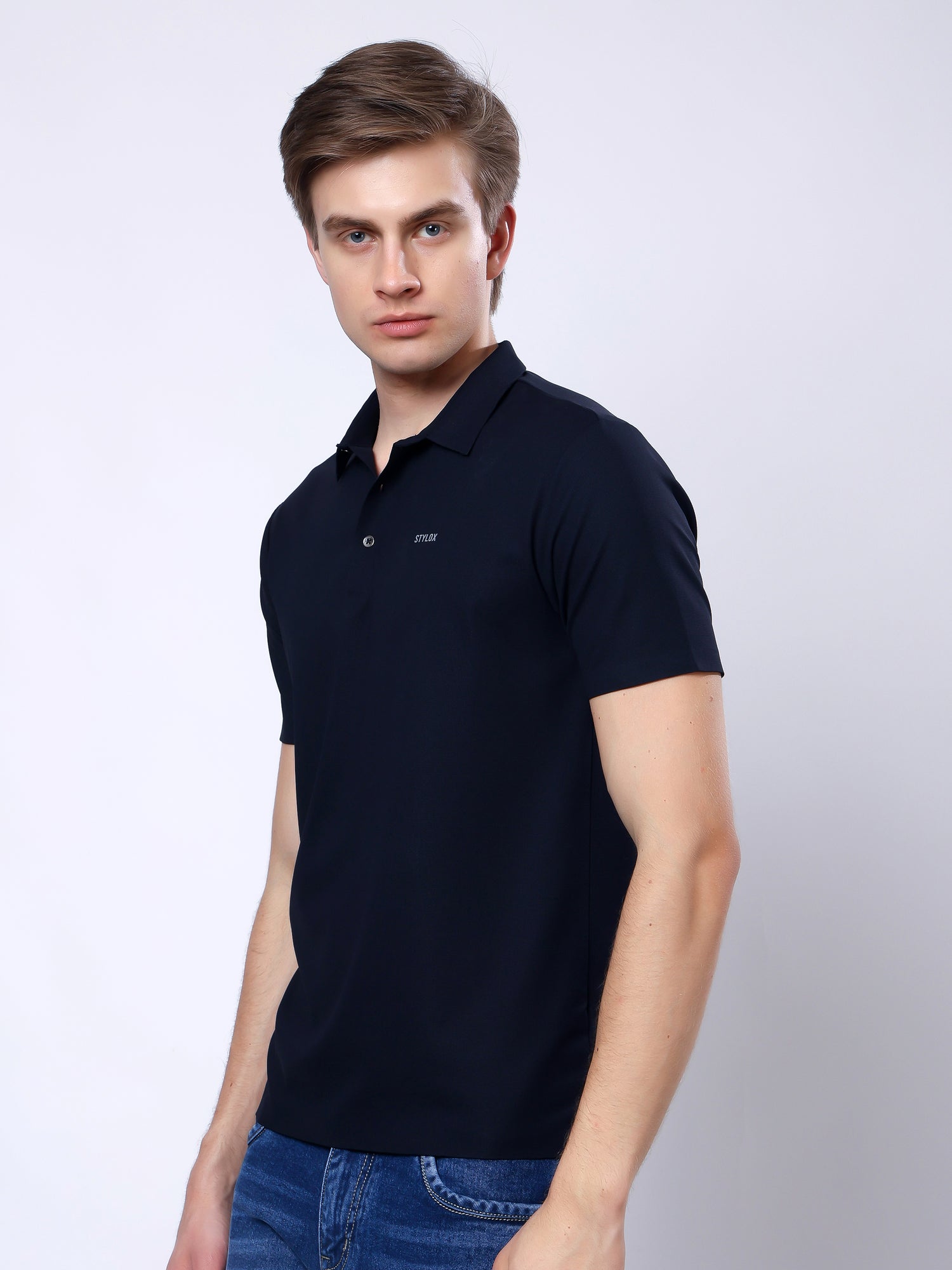 Stylox Men’s Premium Regular Fit Stretchable Polo T-Shirt–Black - Stylox