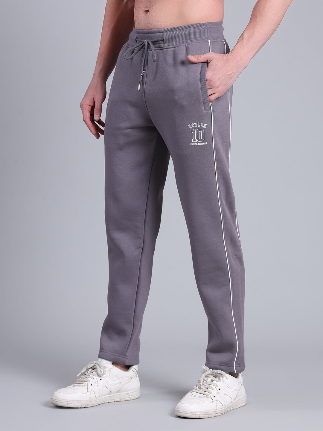 Stylox Men’s Solid Trackpant with Side Piping (Grey) - Stylox