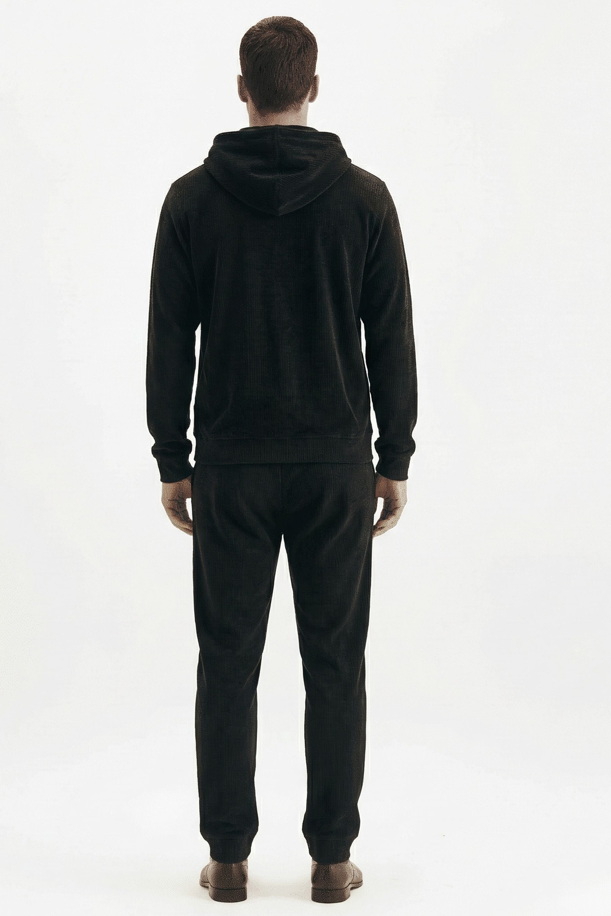 Stylox Men’s Regular Fit Ribbed Tracksuit Set (Hooded Sweatshirt + Jogger Pants) (Black) - Stylox