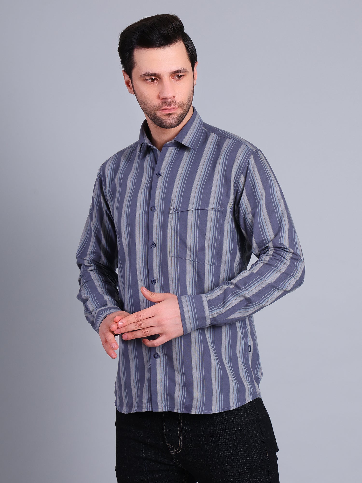 Stylox Men’s Regular Fit Full Sleeve Stripes Casual Shirt for Everyday & Office Wear (Blue)