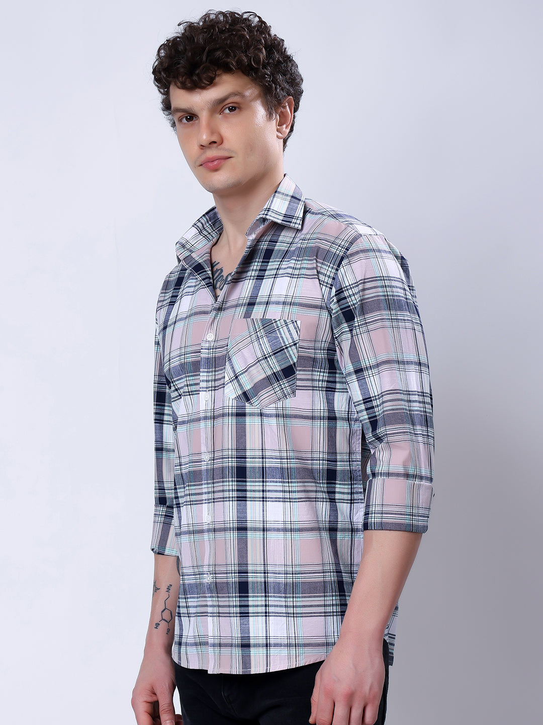 Stylox Men’s Regular Fit Full Sleeve Casual Check Shirt–Coral & Grey - Stylox