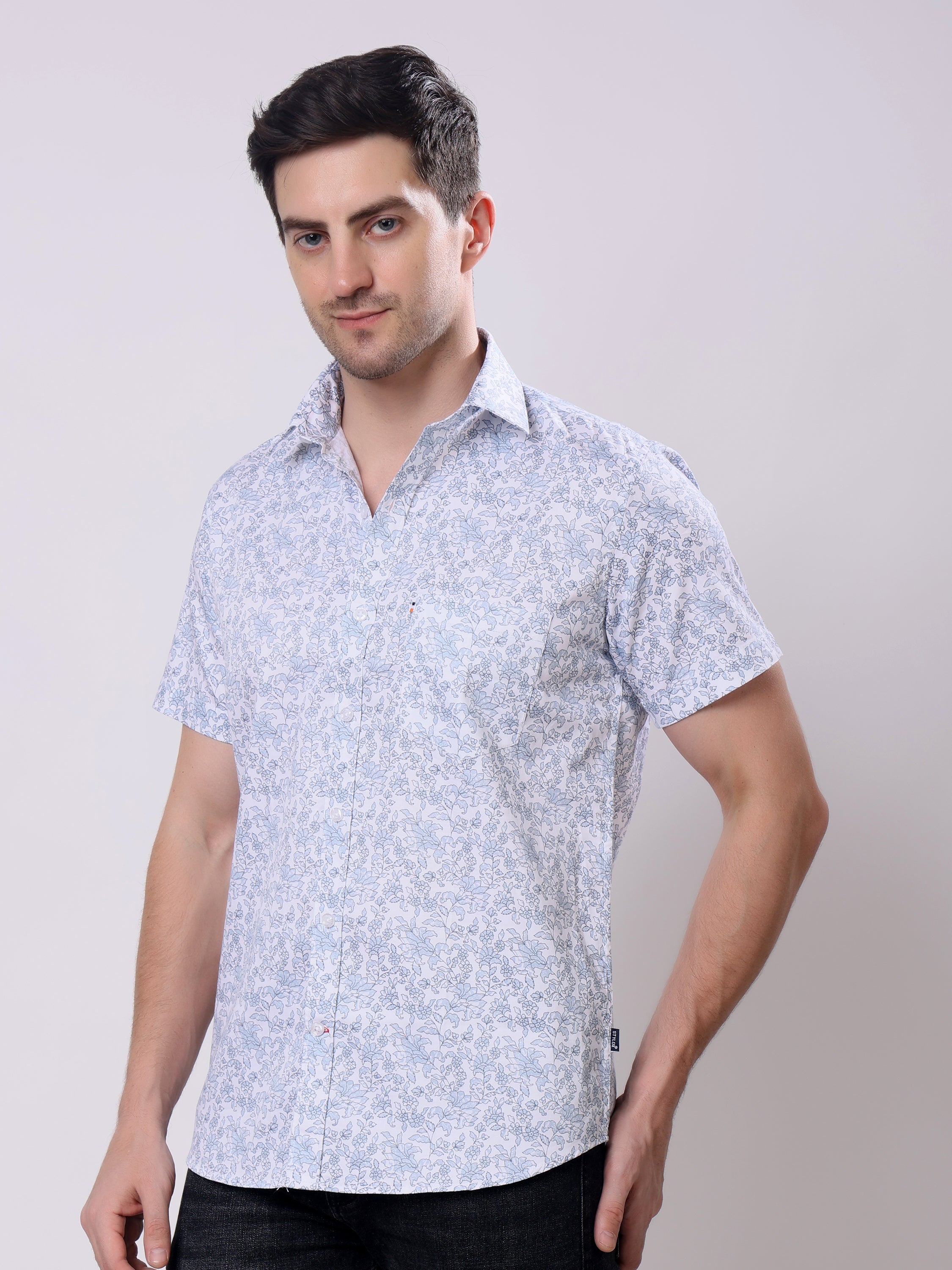 Stylox Men’s Regular Fit Half Sleeve floral print Cotton Summer Casual Shirt - Stylox