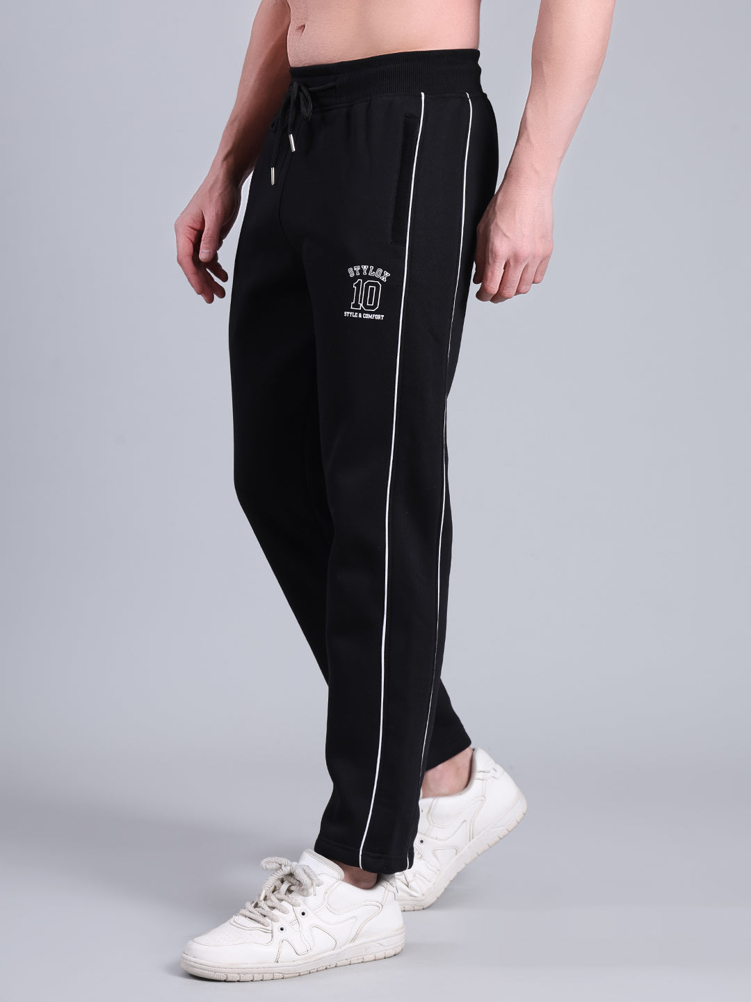 Stylox Men’s Solid Trackpant with Side Piping (Black) - Stylox