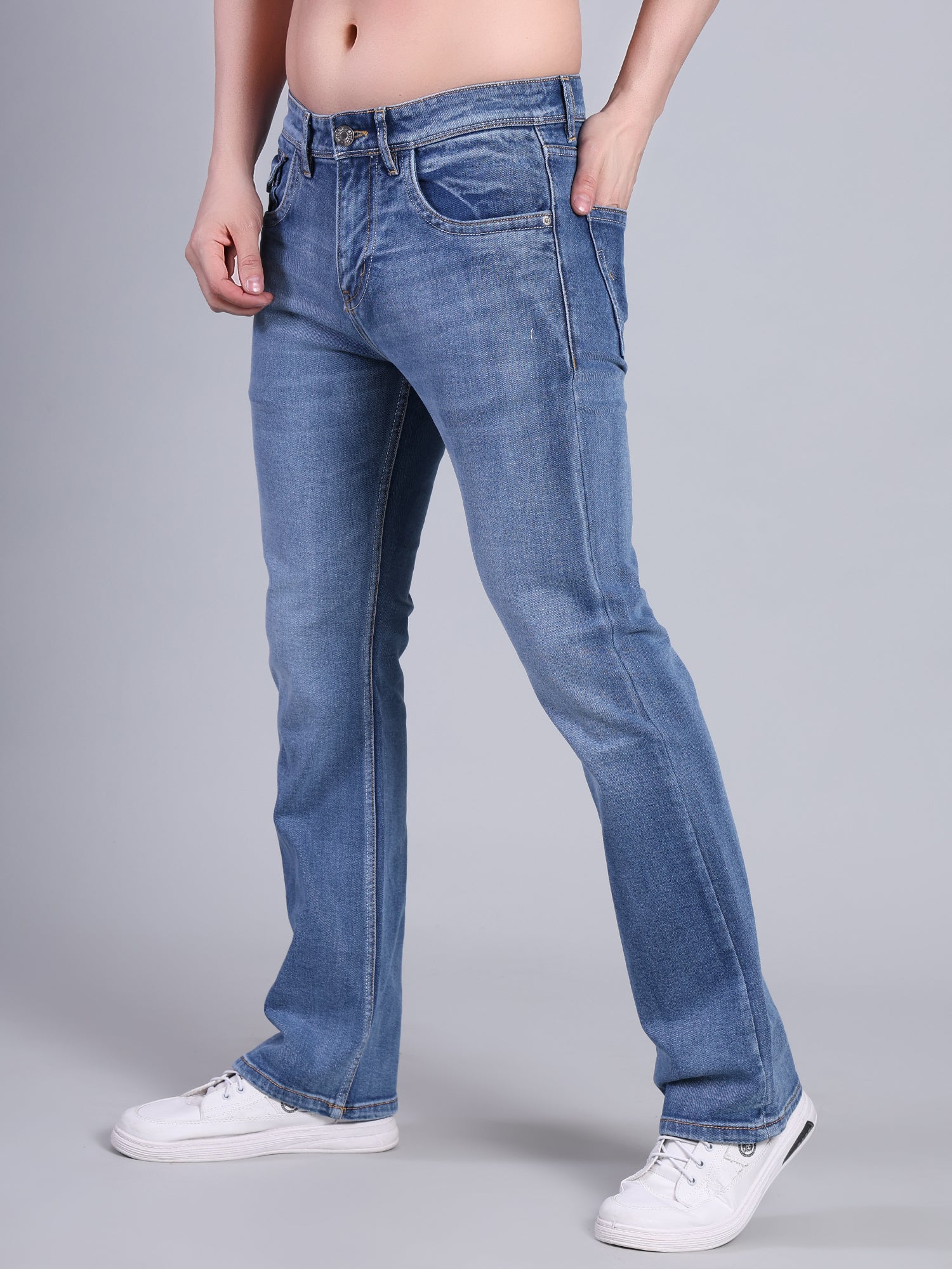 Stylox Men’s Bootcut Fit Non-Stretch Rigid Denim Jeans-Light Blue - Stylox