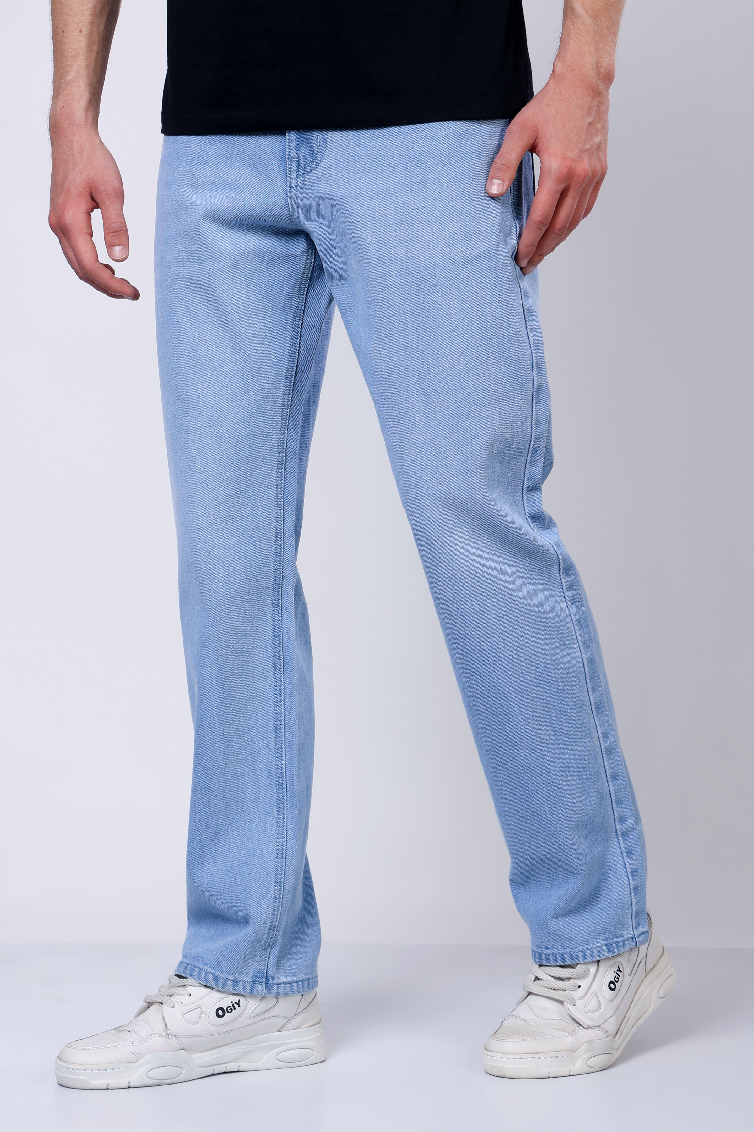 Stylox Men’s Mid-Rise Relaxed Fit Light Blue Non-Stretch Denim Jeans - Stylox