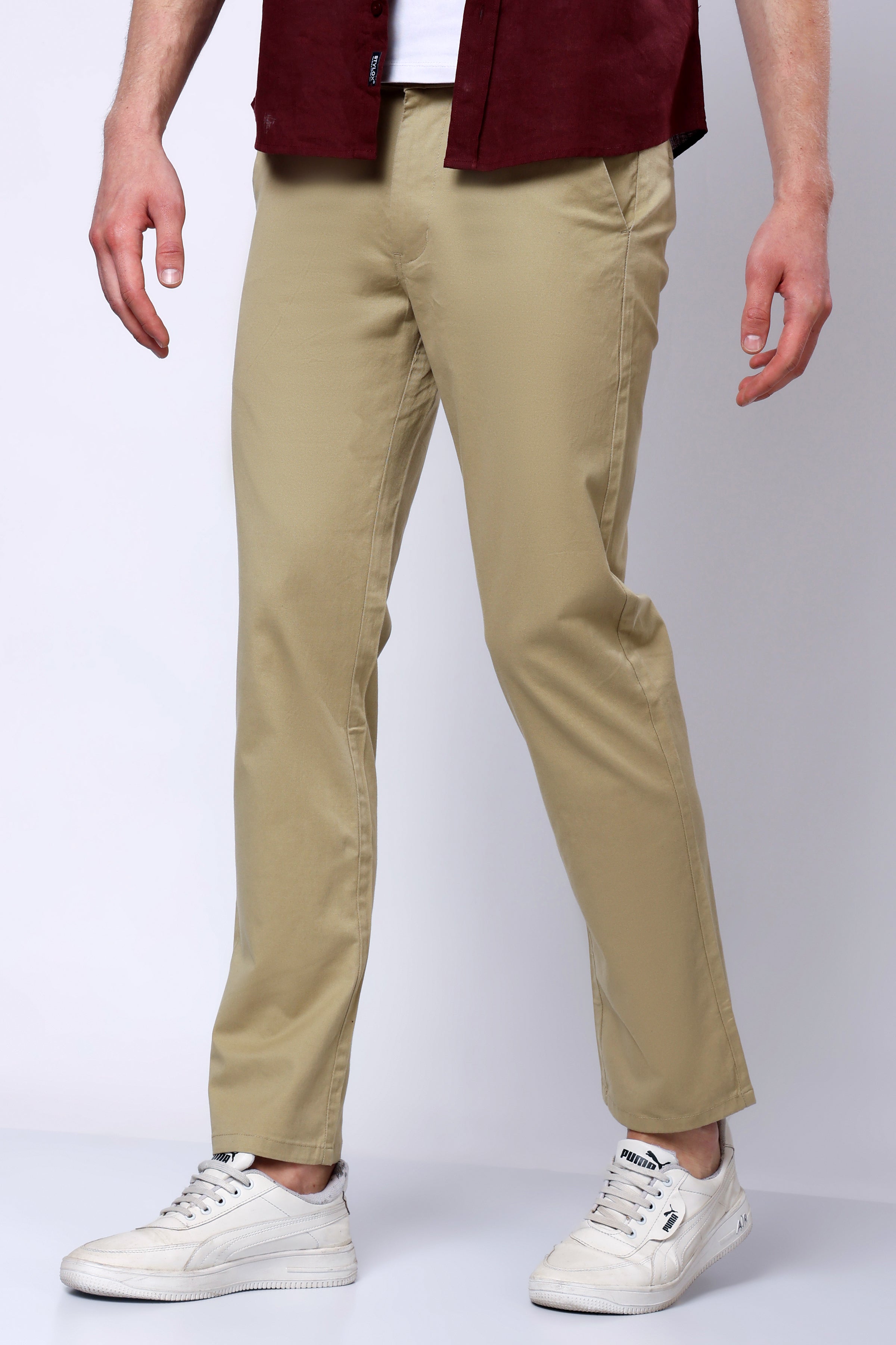 Stylox Men’s Straight Fit Casual Trousers with Comfort-Cream - Stylox