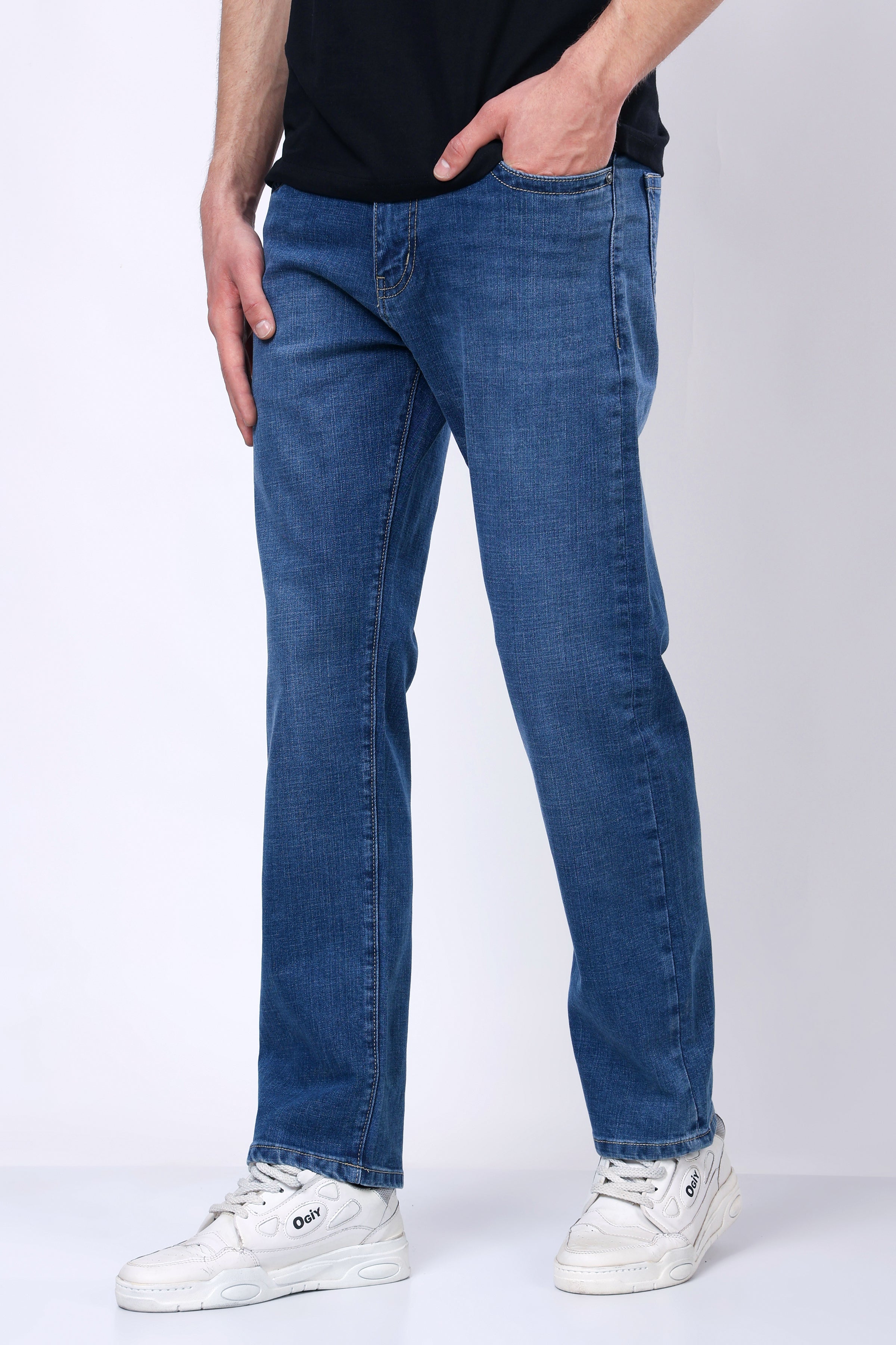 Stylox Men’s Comfort Fit Stretchable Mid Dark Blue Denim Jeans - Stylox