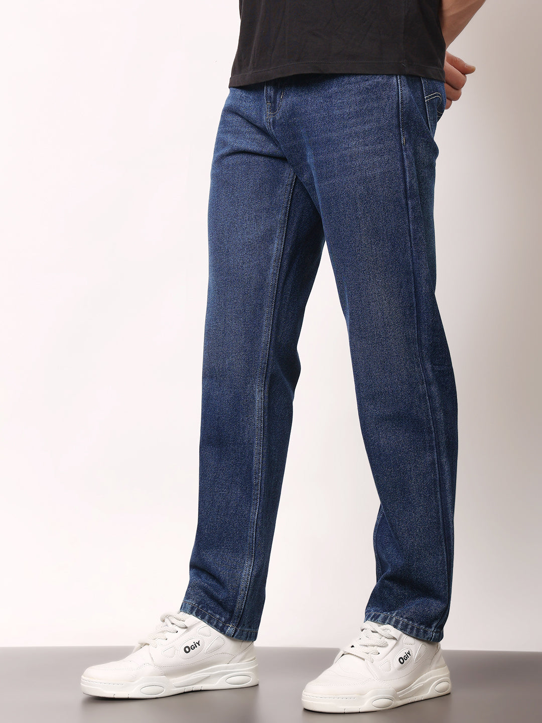 Stylox Men’s Relaxed Fit Solid Jeans | Comfortable Denim Casual Wear for Everyday Style (Mid Dark Blue) - Stylox