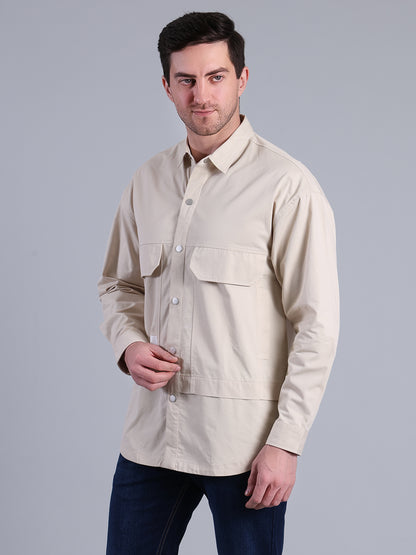 Stylox Men’s Solid Winter Shacket with Snap Buttons &amp; Utility Pockets