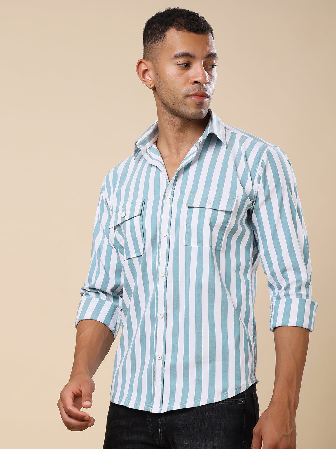 Stylox Men’s Striped Full Sleeve Regular Fit Shirt with Double Chest Pockets – Smart, Functional & Stylish - Stylox